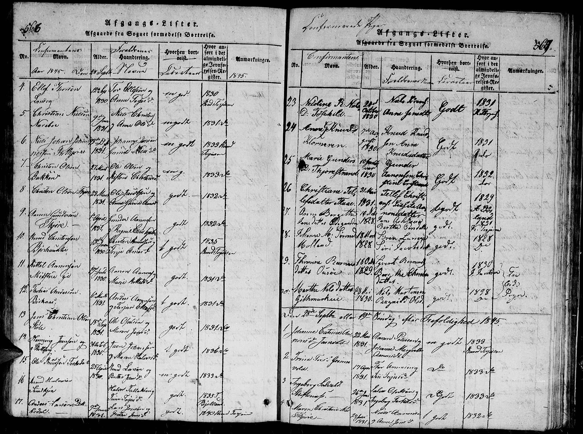Hommedal sokneprestkontor, SAK/1111-0023/F/Fb/Fbb/L0003: Parish register (copy) no. B 3 /1, 1816-1850, p. 568-569