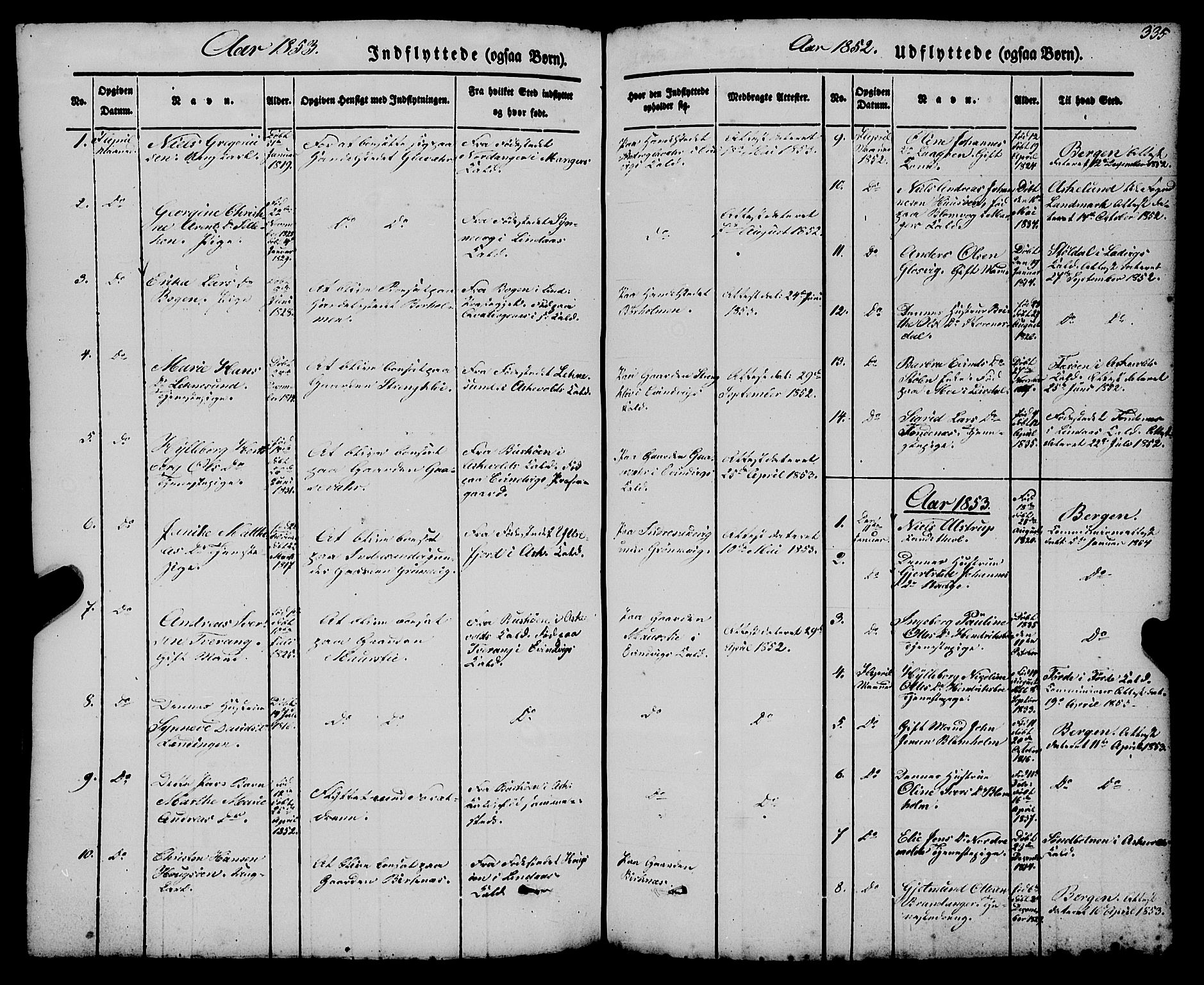 Gulen sokneprestembete, AV/SAB-A-80201/H/Haa/Haaa/L0021: Parish register (official) no. A 21, 1848-1858, p. 335