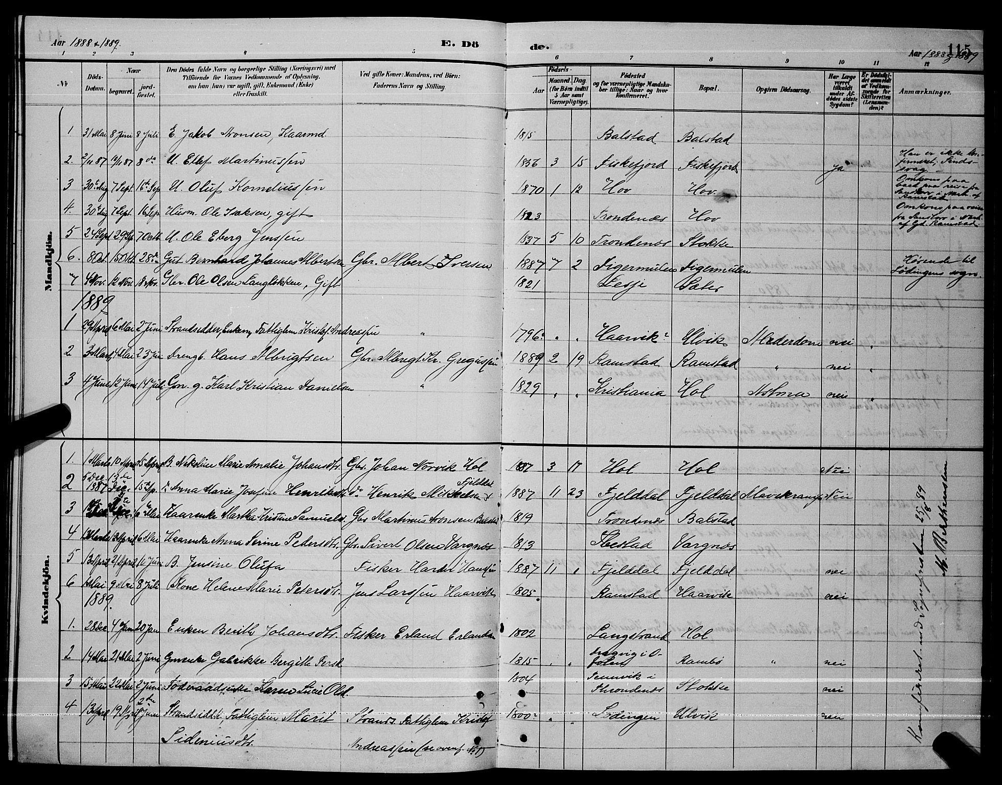 Ministerialprotokoller, klokkerbøker og fødselsregistre - Nordland, AV/SAT-A-1459/865/L0931: Parish register (copy) no. 865C03, 1885-1901, p. 115