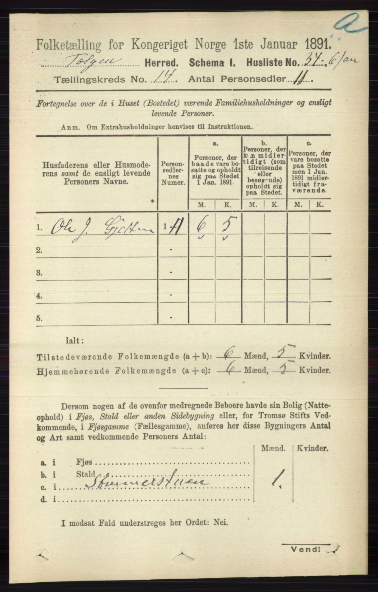 RA, 1891 census for 0436 Tolga, 1891, p. 4114