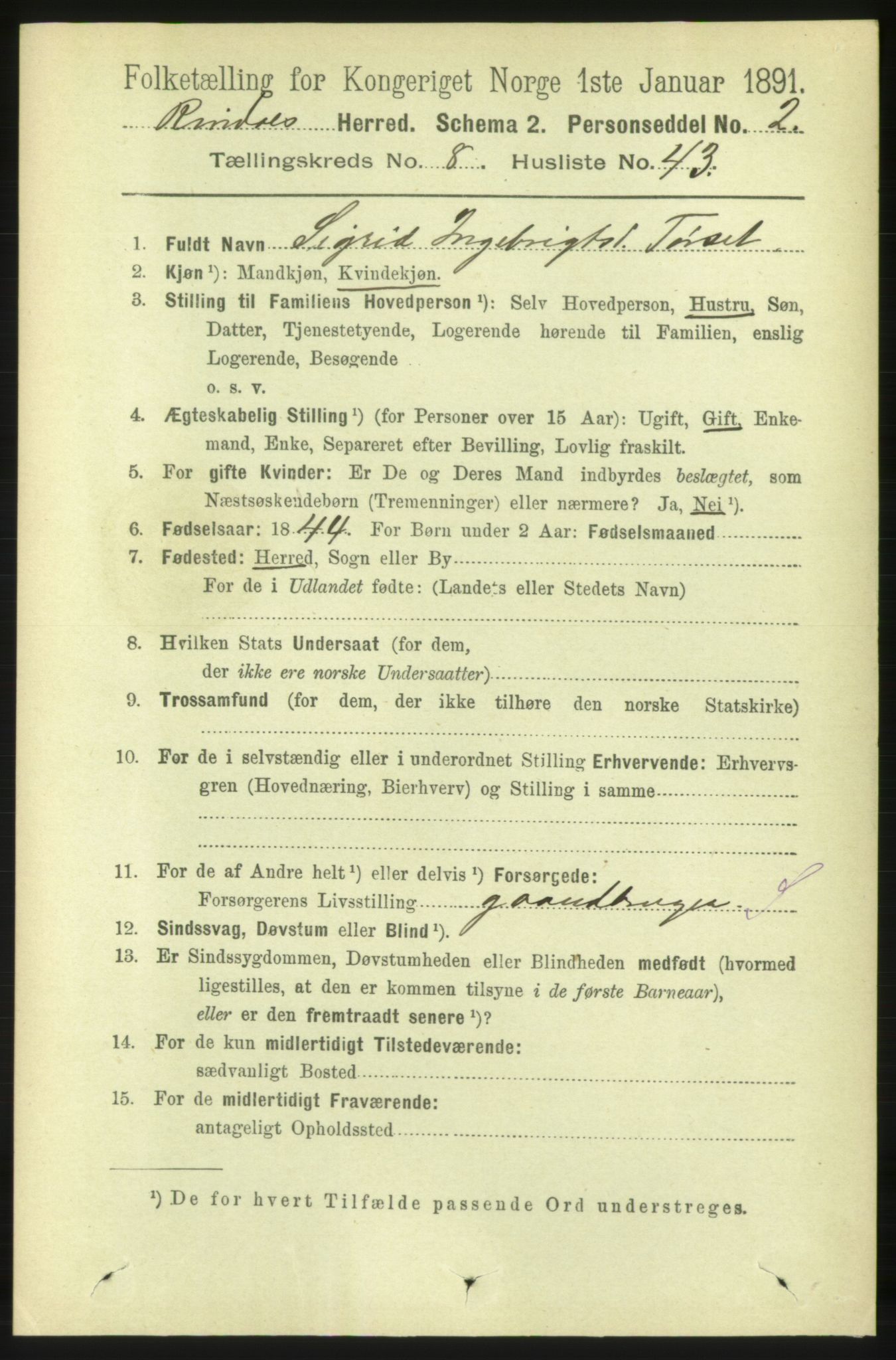 RA, 1891 census for 1567 Rindal, 1891, p. 2759