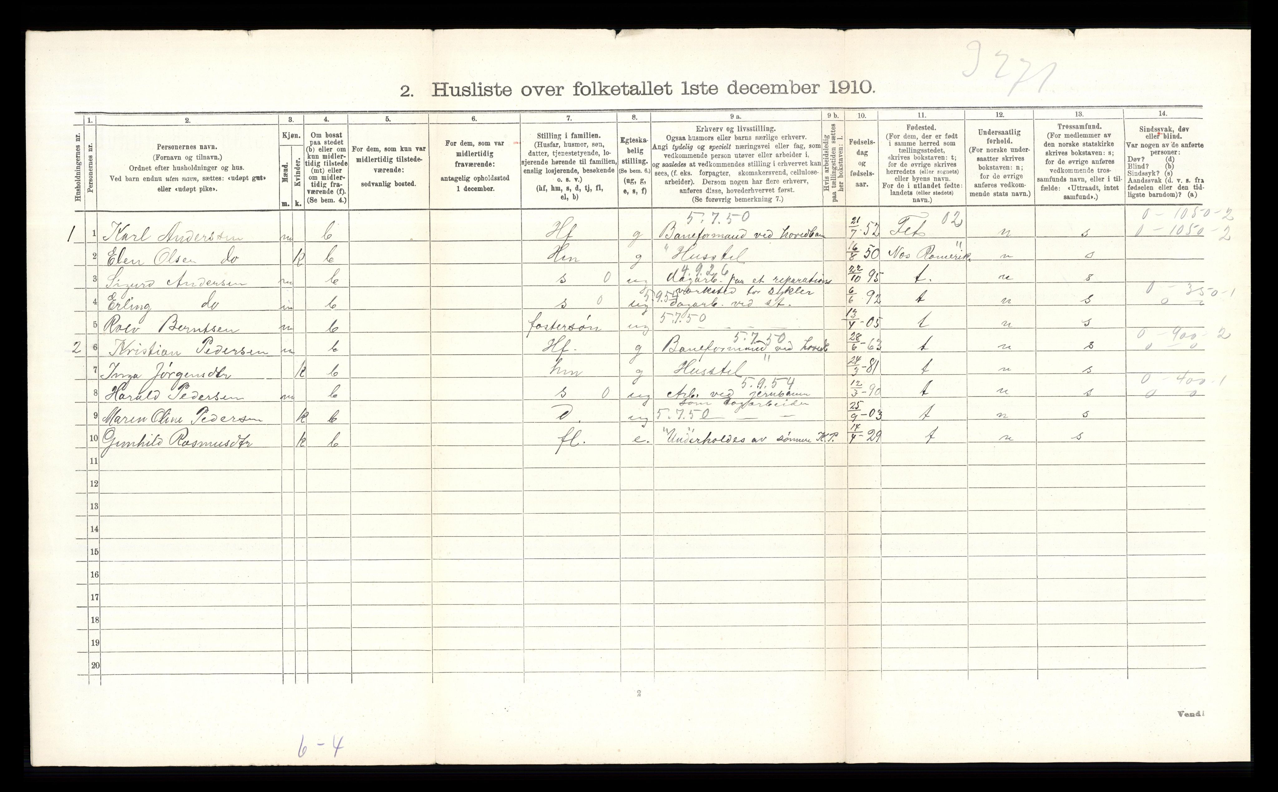 RA, 1910 census for Ullensaker, 1910, p. 1190