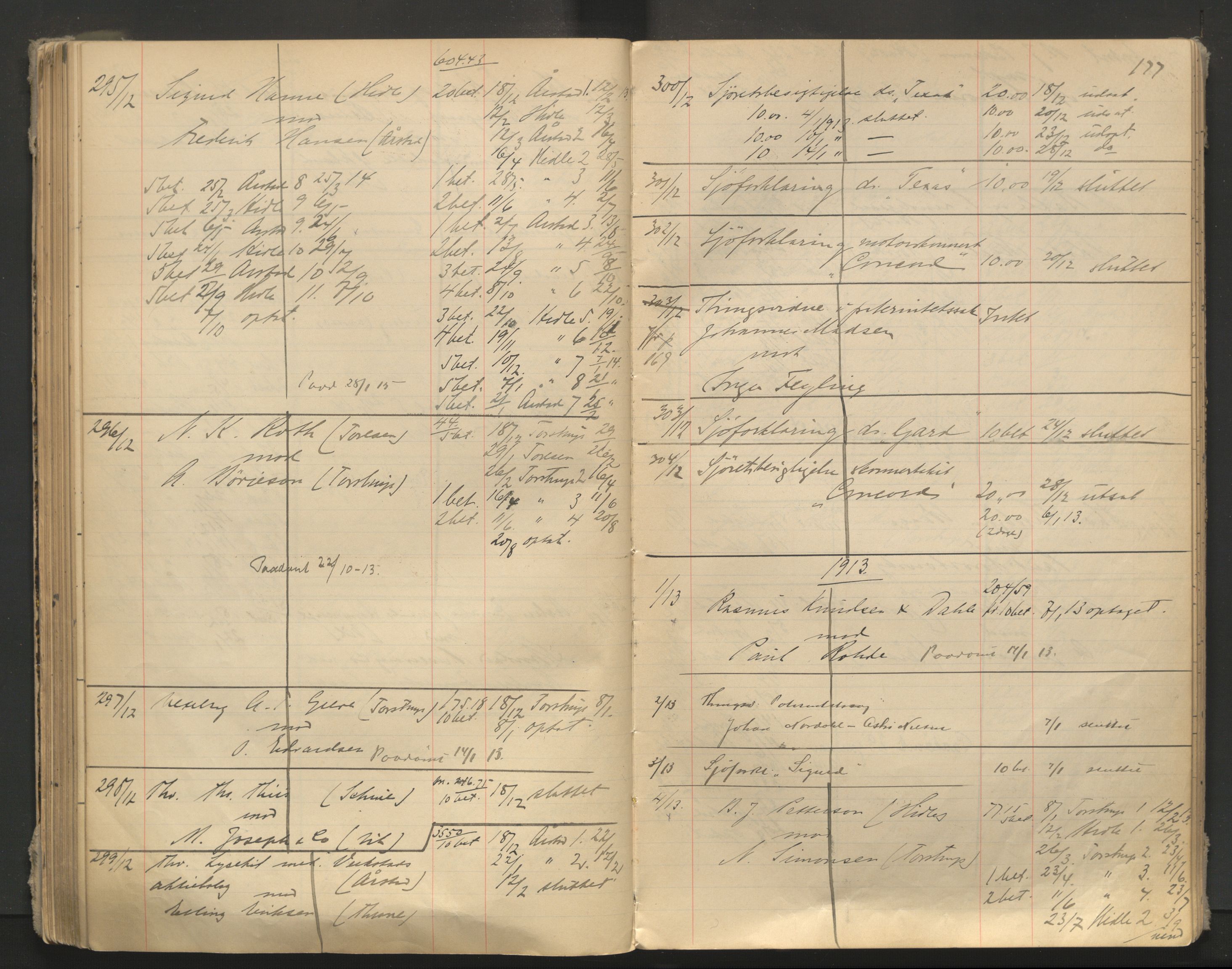 Stavanger byfogd, AV/SAST-A-101408/001/3/32/32A/L0005: Saksliste for Stavanger byting, 1910-1914, p. 176-177