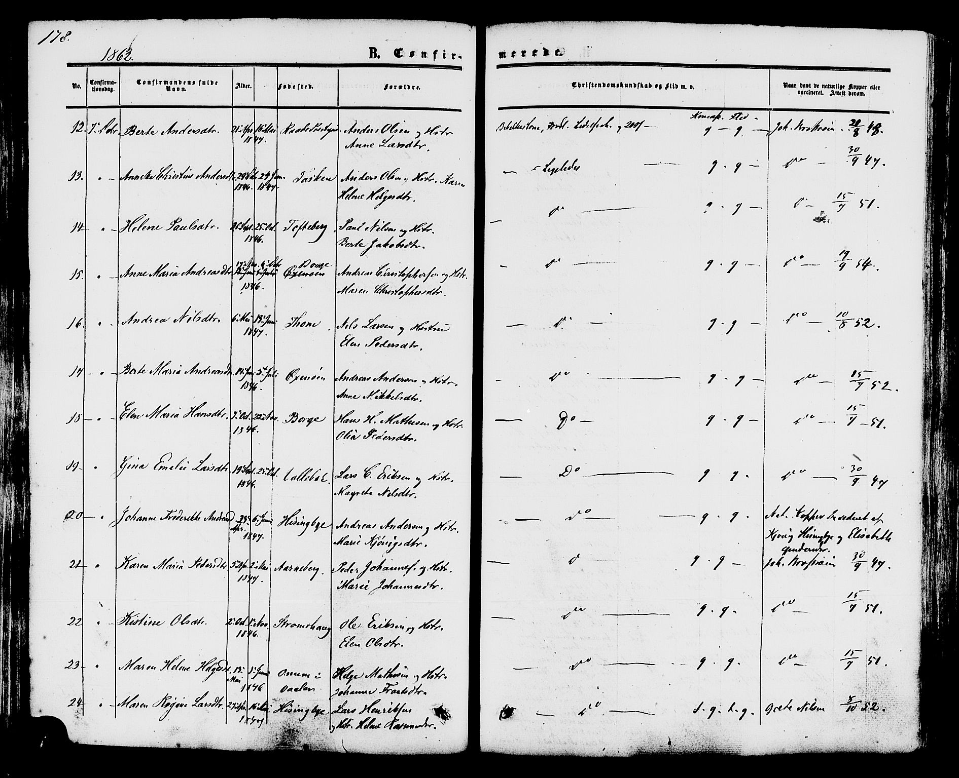 Råde prestekontor kirkebøker, AV/SAO-A-2009/F/Fa/L0006: Parish register (official) no. 6, 1854-1877, p. 178