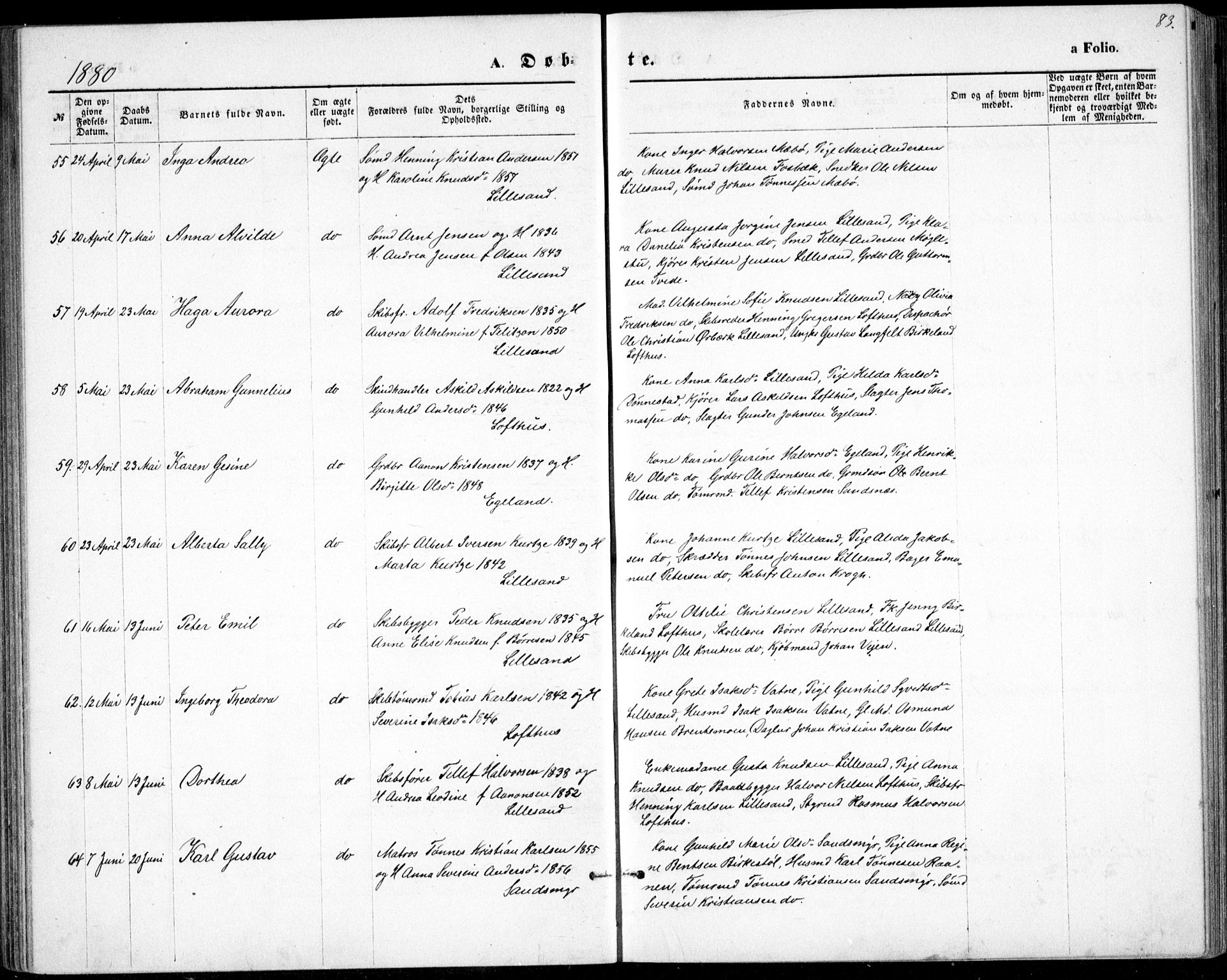 Vestre Moland sokneprestkontor, SAK/1111-0046/F/Fb/Fbb/L0005: Parish register (copy) no. B 5, 1872-1883, p. 83