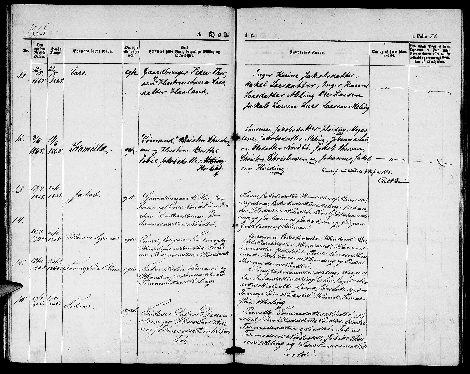 Rennesøy sokneprestkontor, SAST/A -101827/H/Ha/Hab/L0003: Parish register (copy) no. B 3, 1855-1888, p. 21