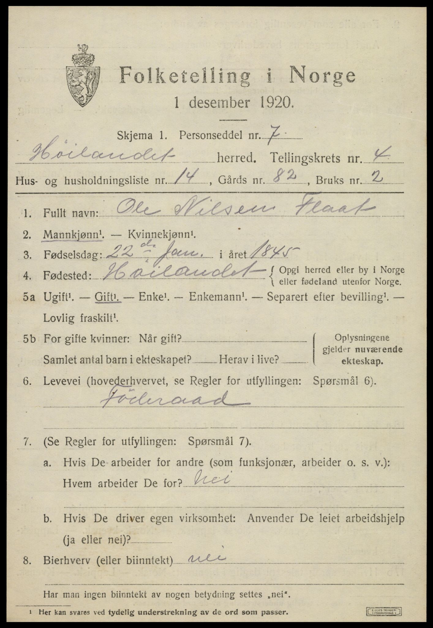 SAT, 1920 census for Høylandet, 1920, p. 2368