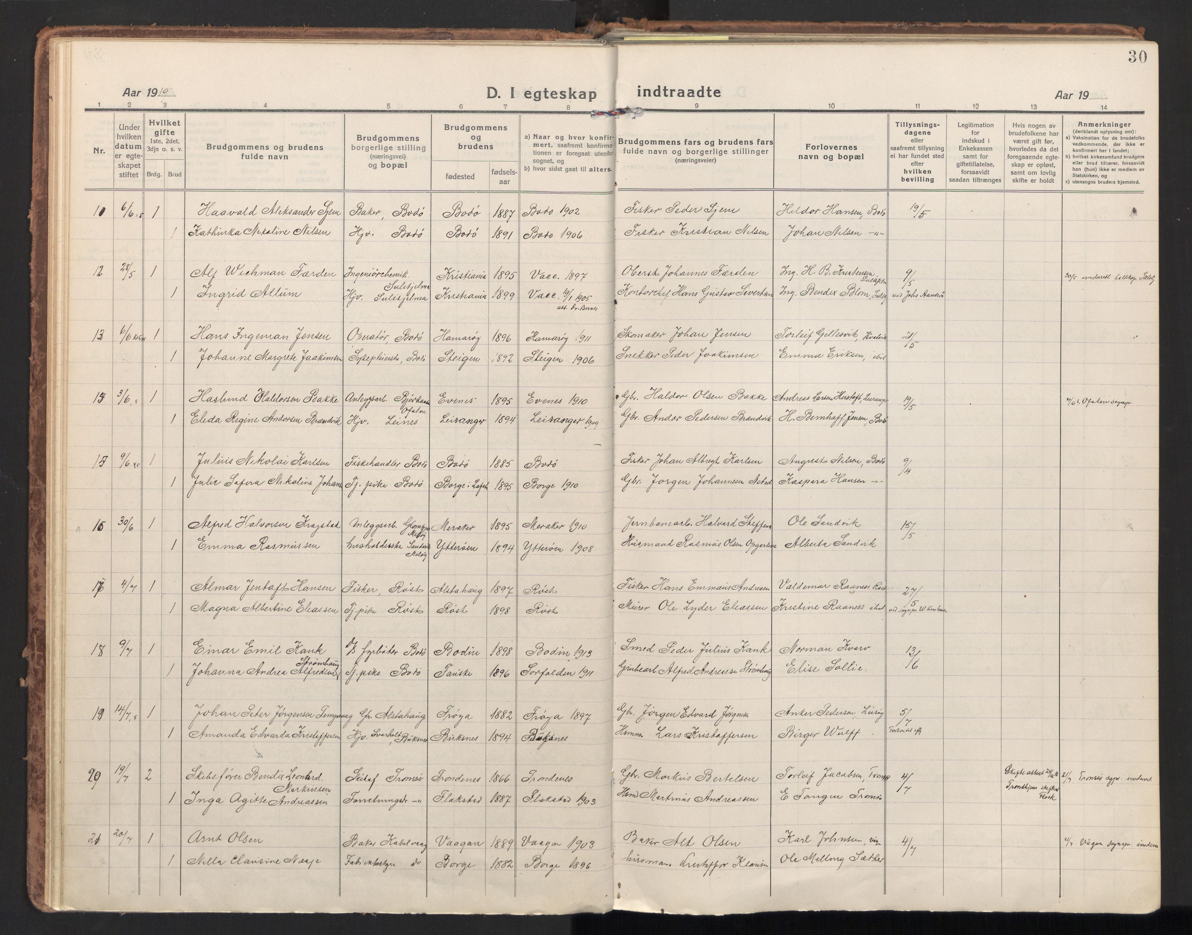 Ministerialprotokoller, klokkerbøker og fødselsregistre - Nordland, AV/SAT-A-1459/801/L0018: Parish register (official) no. 801A18, 1916-1930, p. 30