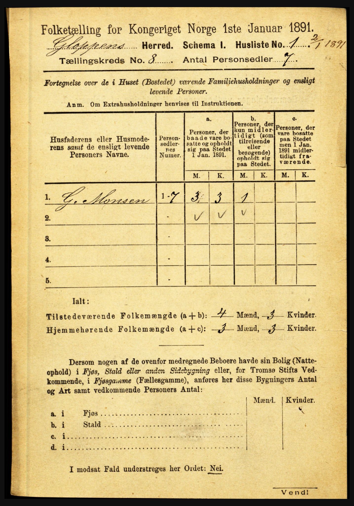 RA, 1891 census for 1445 Gloppen, 1891, p. 3080