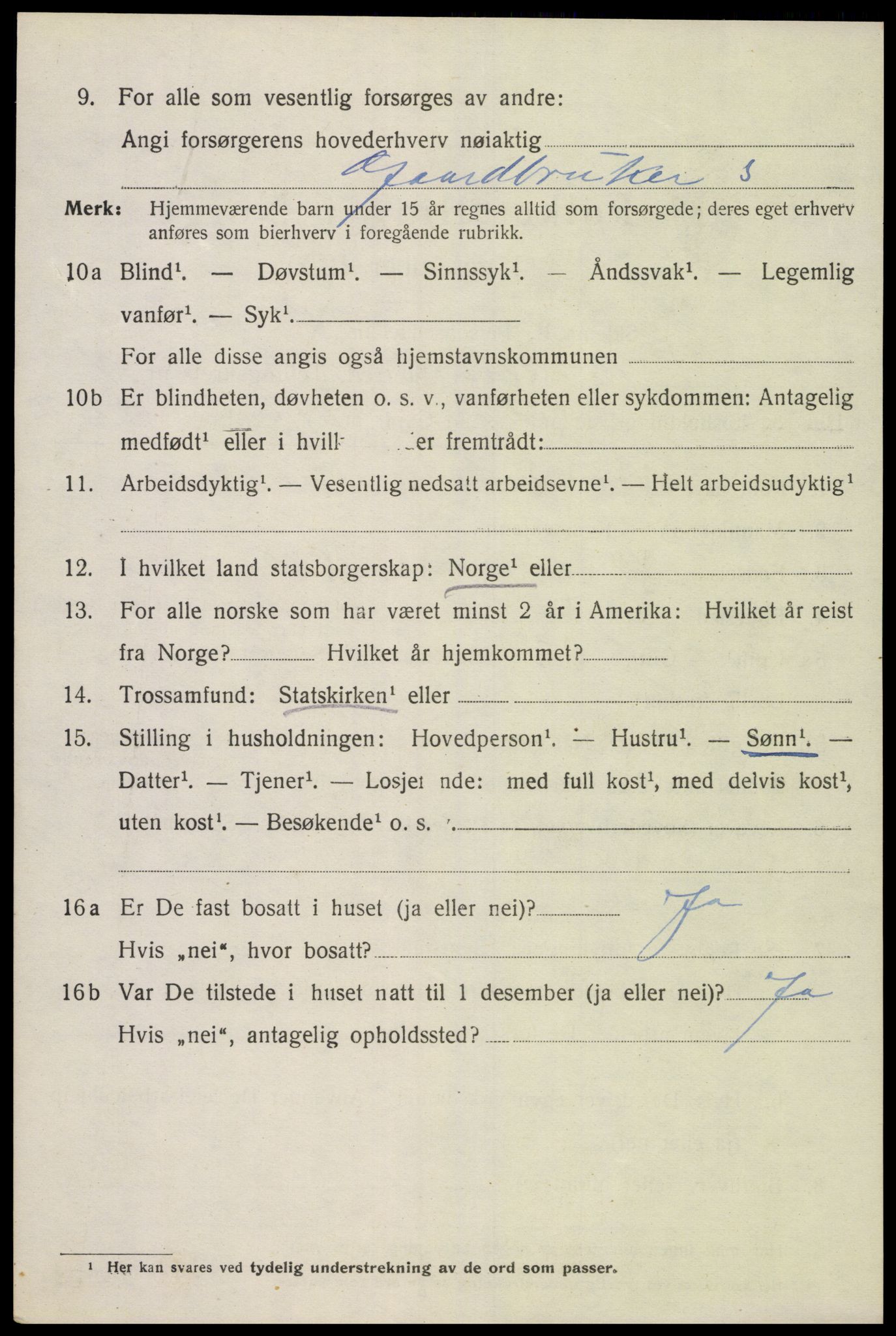 SAK, 1920 census for Bjelland, 1920, p. 1472