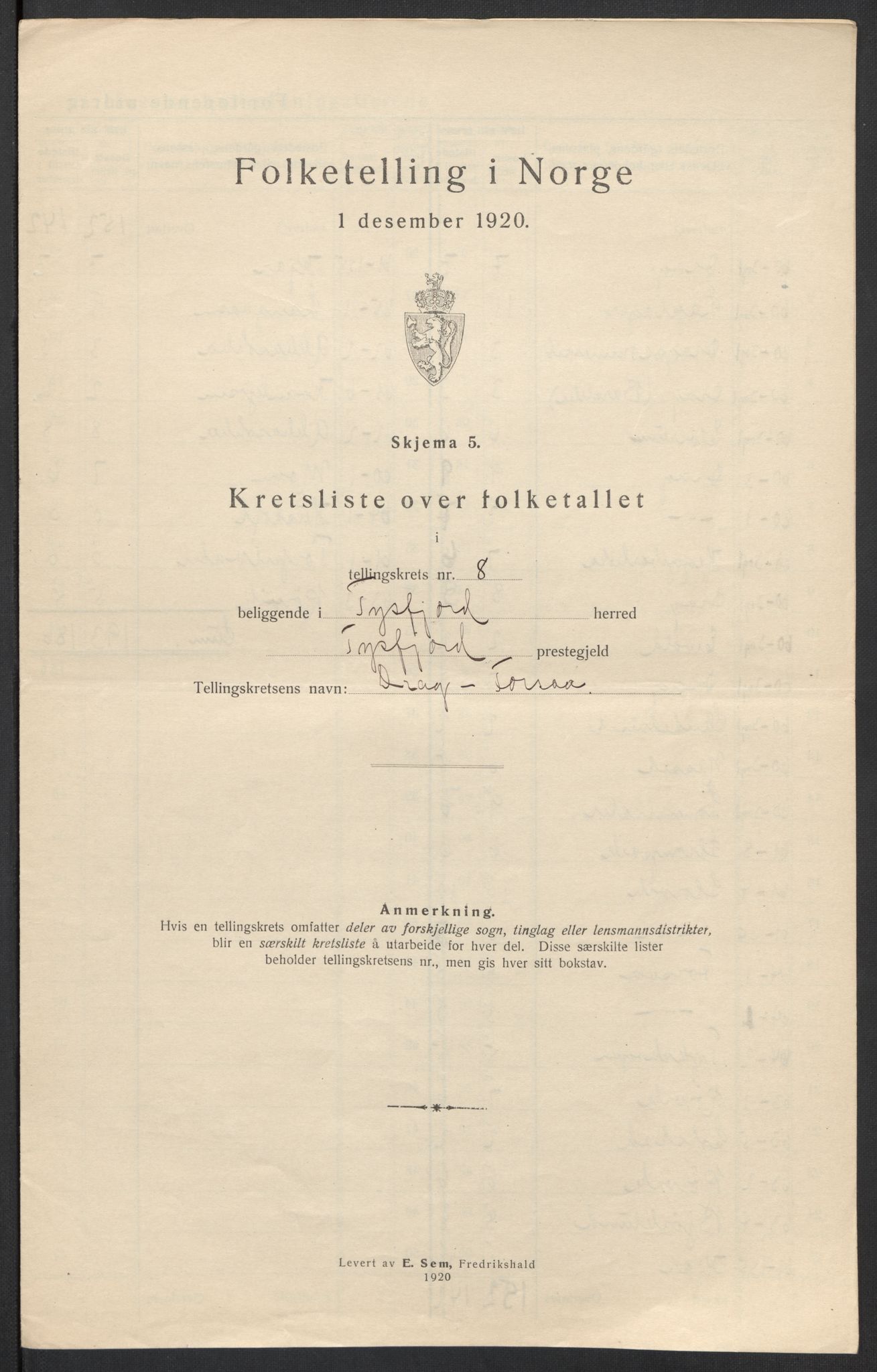 SAT, 1920 census for Tysfjord, 1920, p. 29