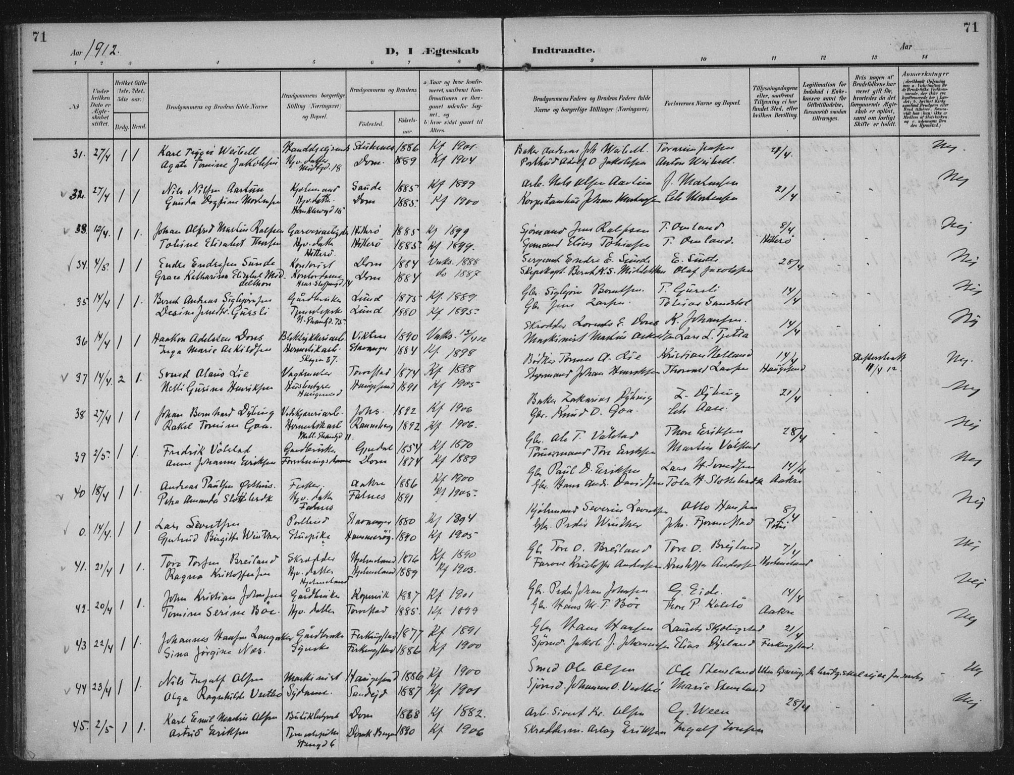 Domkirken sokneprestkontor, AV/SAST-A-101812/002/A/L0016: Parish register (official) no. A 33, 1905-1922, p. 71