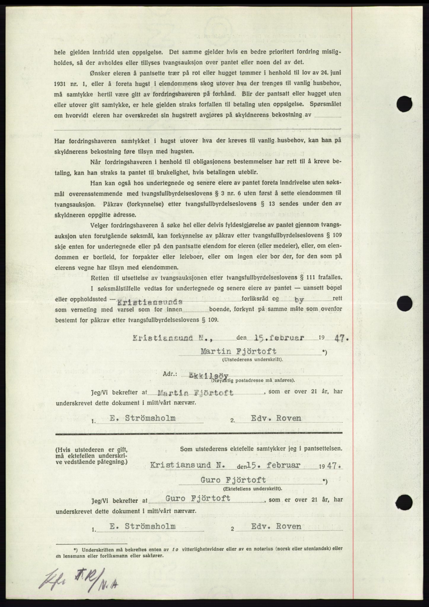 Nordmøre sorenskriveri, AV/SAT-A-4132/1/2/2Ca: Mortgage book no. B95, 1946-1947, Diary no: : 525/1947