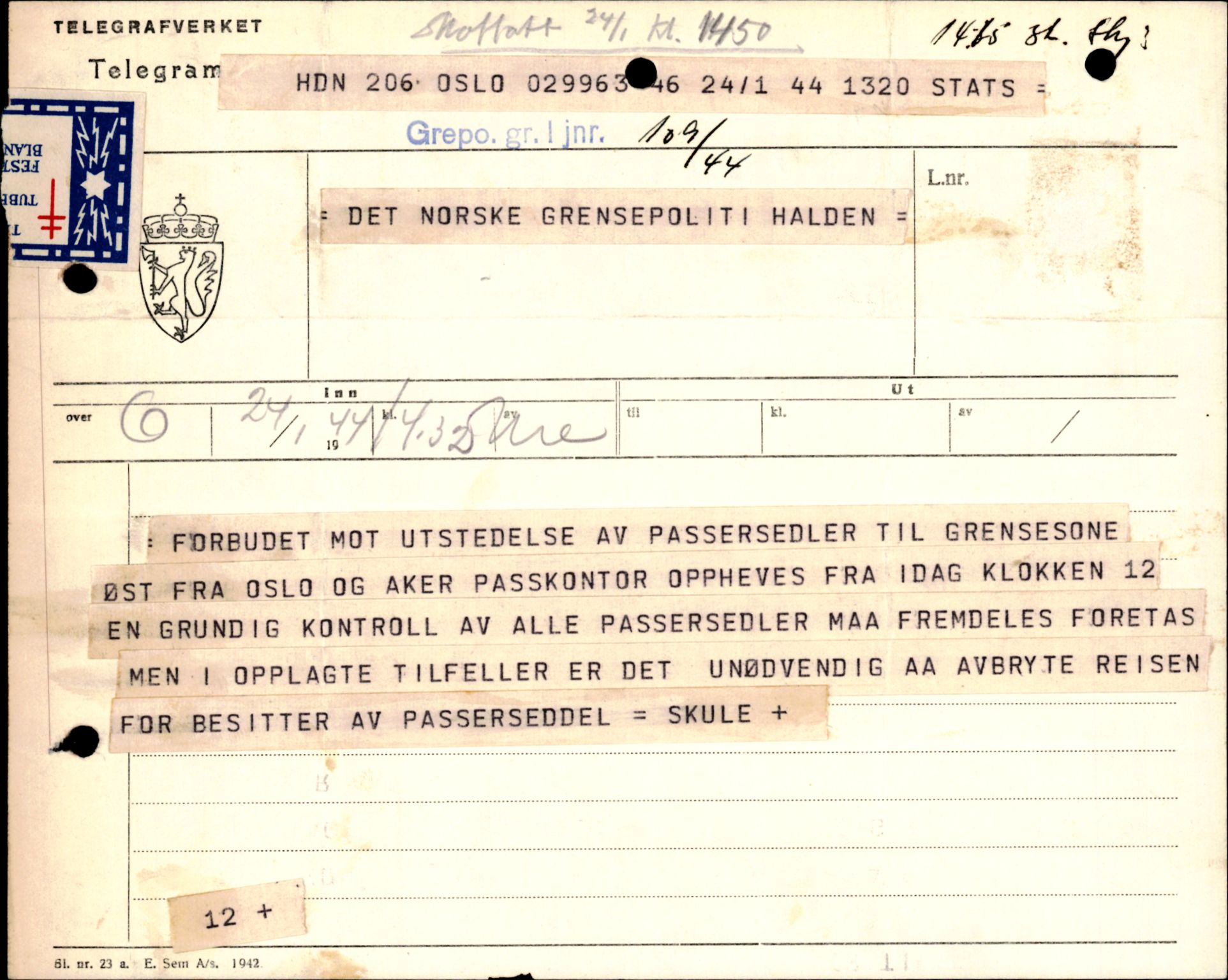 Forsvarets Overkommando. 2 kontor. Arkiv 11.4. Spredte tyske arkivsaker, AV/RA-RAFA-7031/D/Dar/Darc/L0006: BdSN, 1942-1945, p. 1440