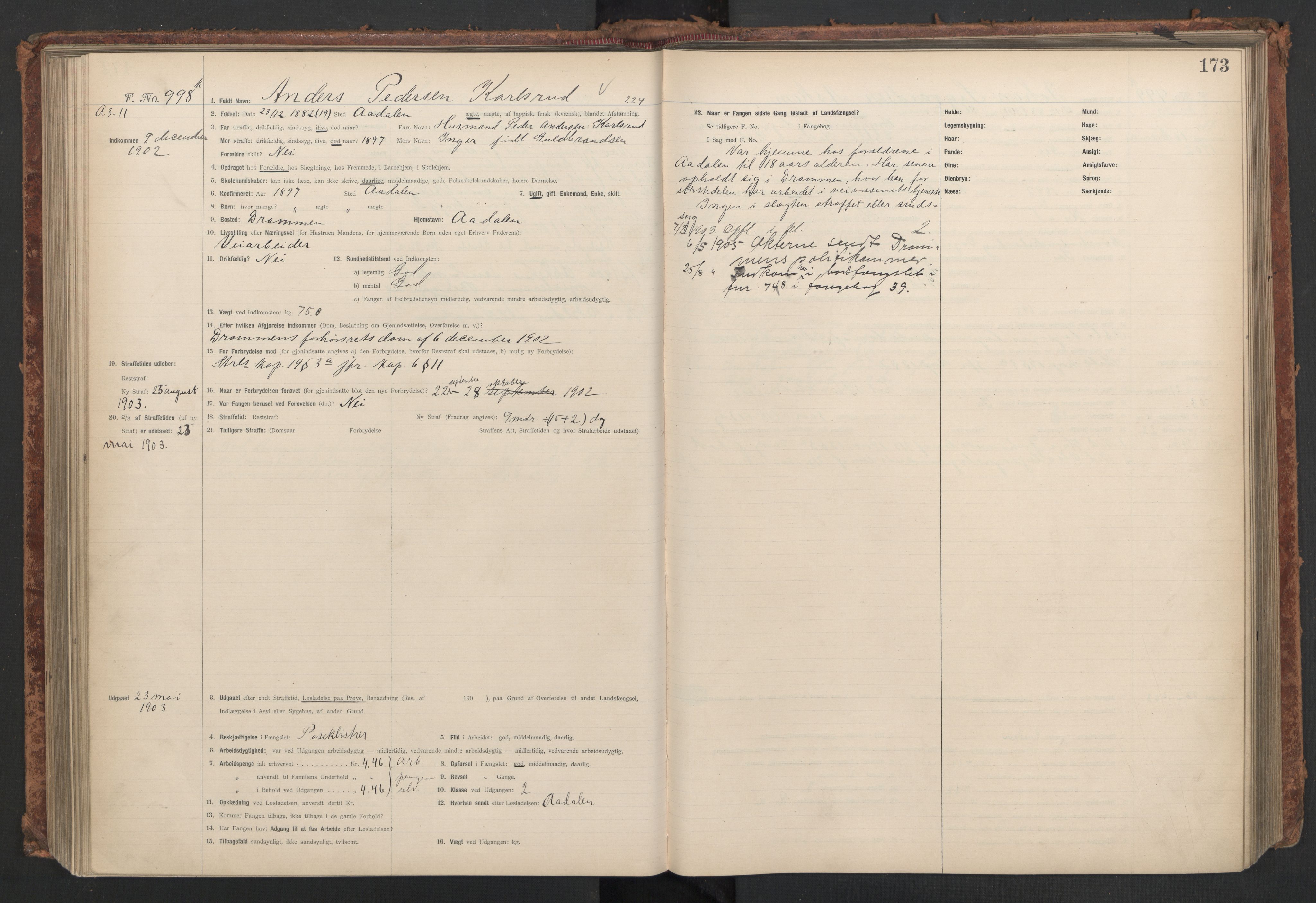 Botsfengslet, AV/RA-S-1539/D/Db/Dbb/L0037: 826k - 177l, 1902-1903, p. 173