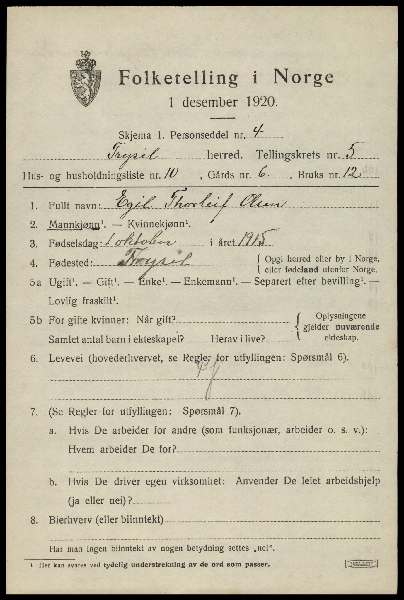SAH, 1920 census for Trysil, 1920, p. 4413