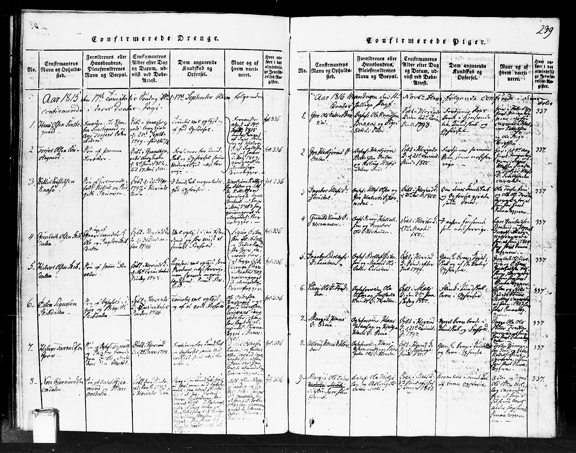 Gransherad kirkebøker, SAKO/A-267/F/Fb/L0002: Parish register (official) no. II 2, 1815-1843, p. 239