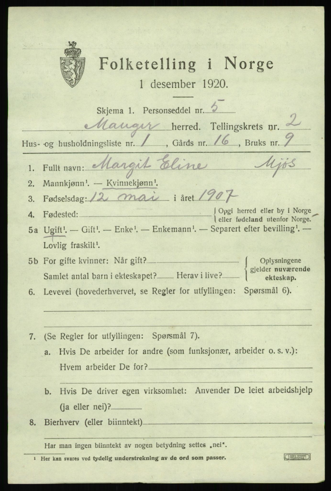 SAB, 1920 census for Manger, 1920, p. 1971