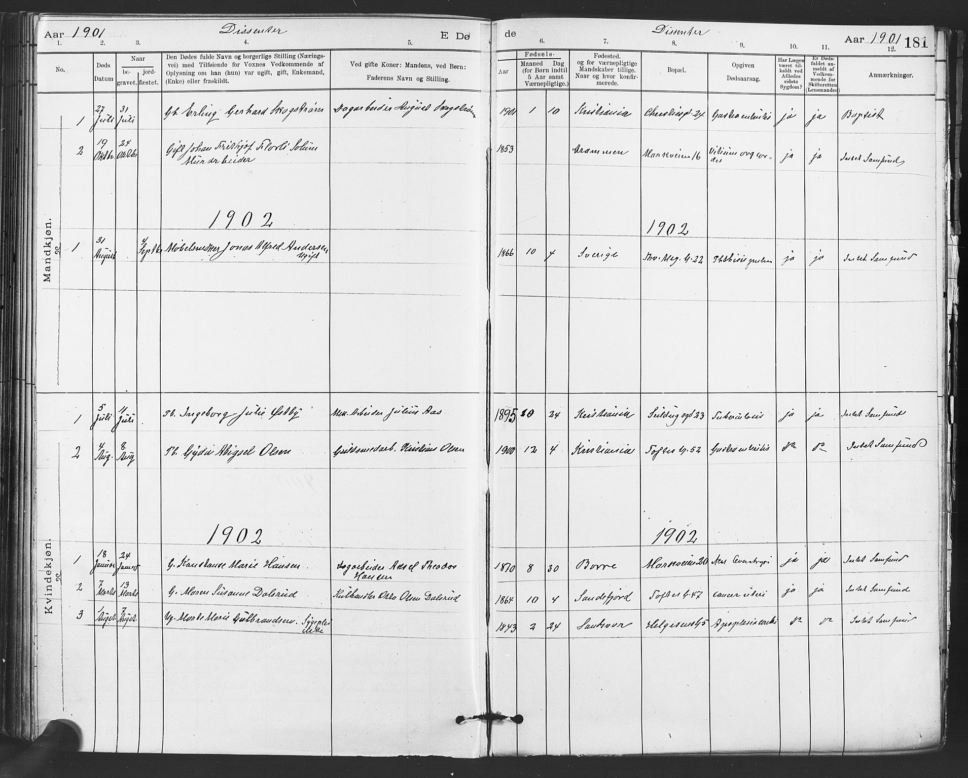 Paulus prestekontor Kirkebøker, AV/SAO-A-10871/F/Fa/L0012: Parish register (official) no. 12, 1897-1908, p. 181