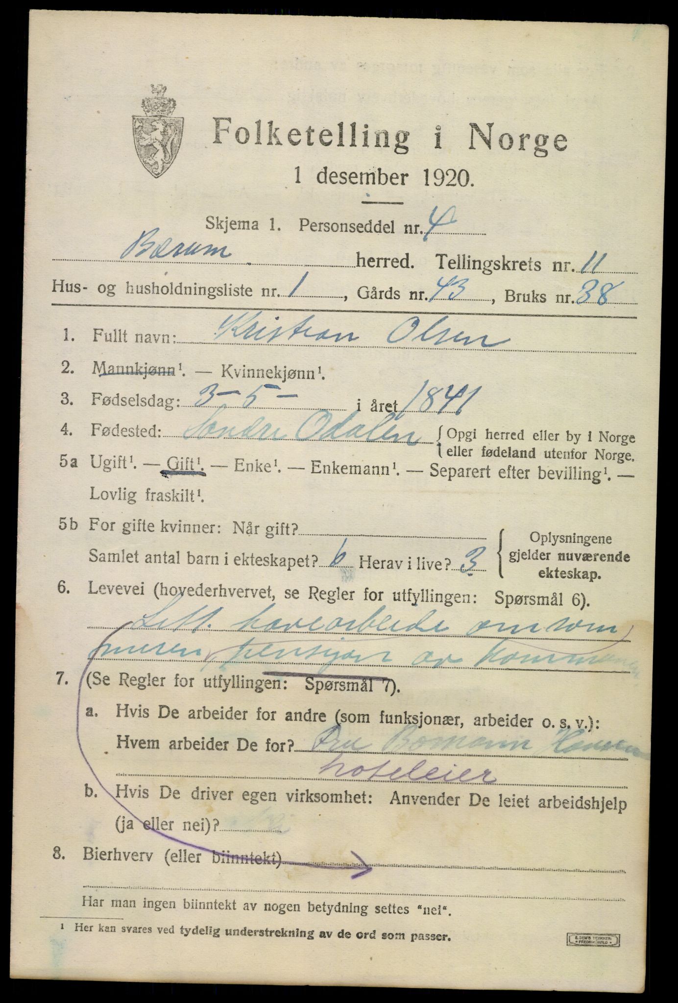 SAO, 1920 census for Bærum, 1920, p. 24544