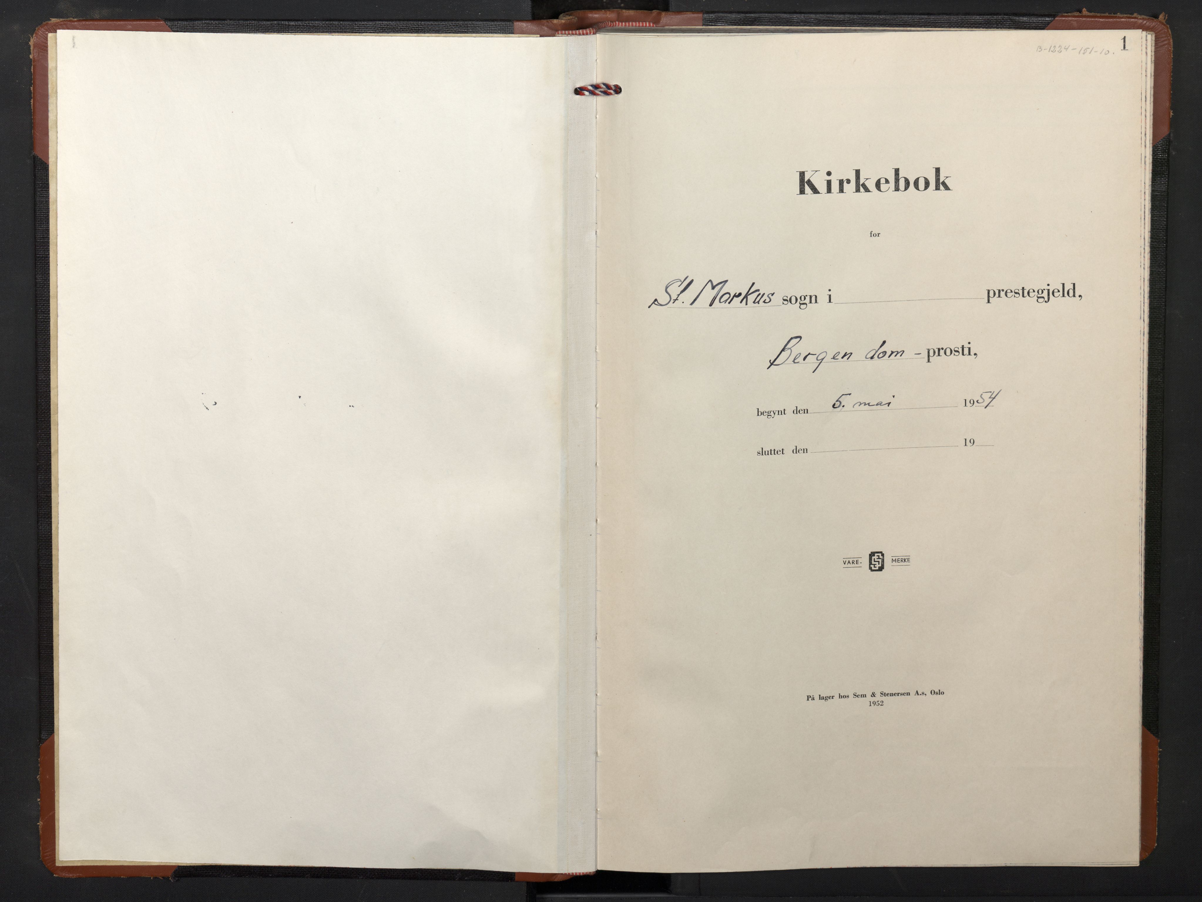 St. Markus sokneprestembete, SAB/A-99935: Parish register (copy) no. A 3, 1954-1961, p. 0b-1a