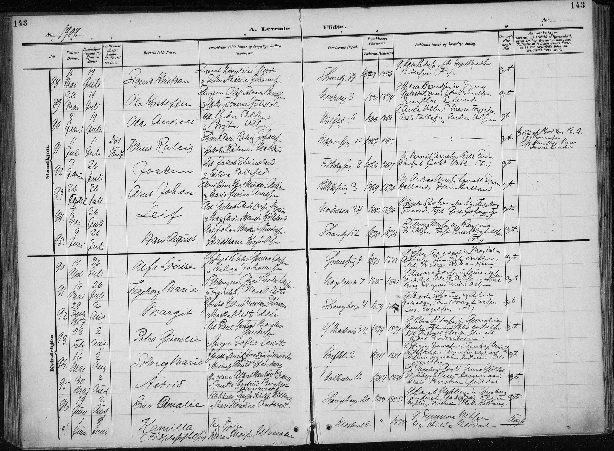 Nykirken Sokneprestembete, SAB/A-77101/H/Haa/L0019: Parish register (official) no. B 7, 1904-1916, p. 143