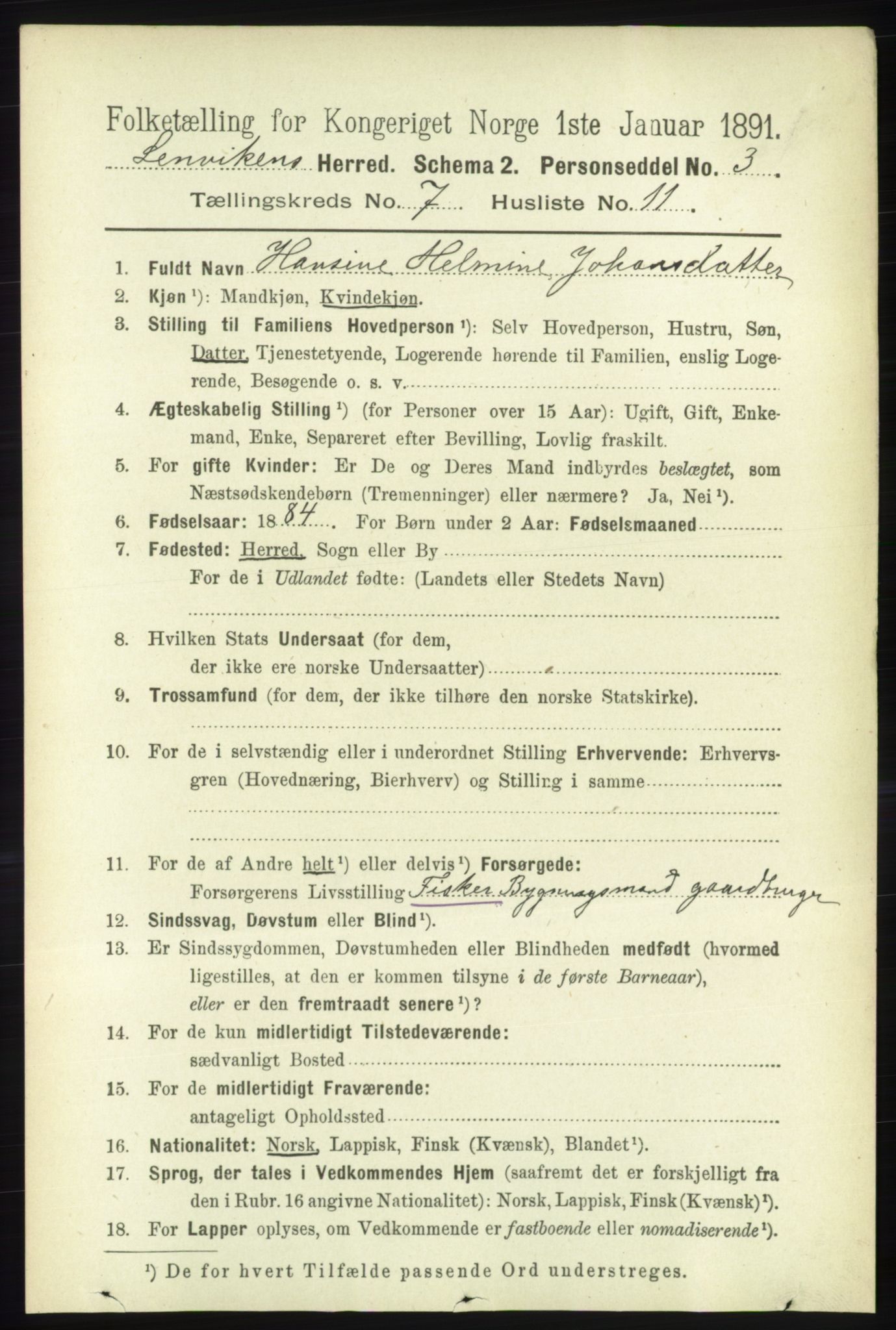 RA, 1891 census for 1931 Lenvik, 1891, p. 3838