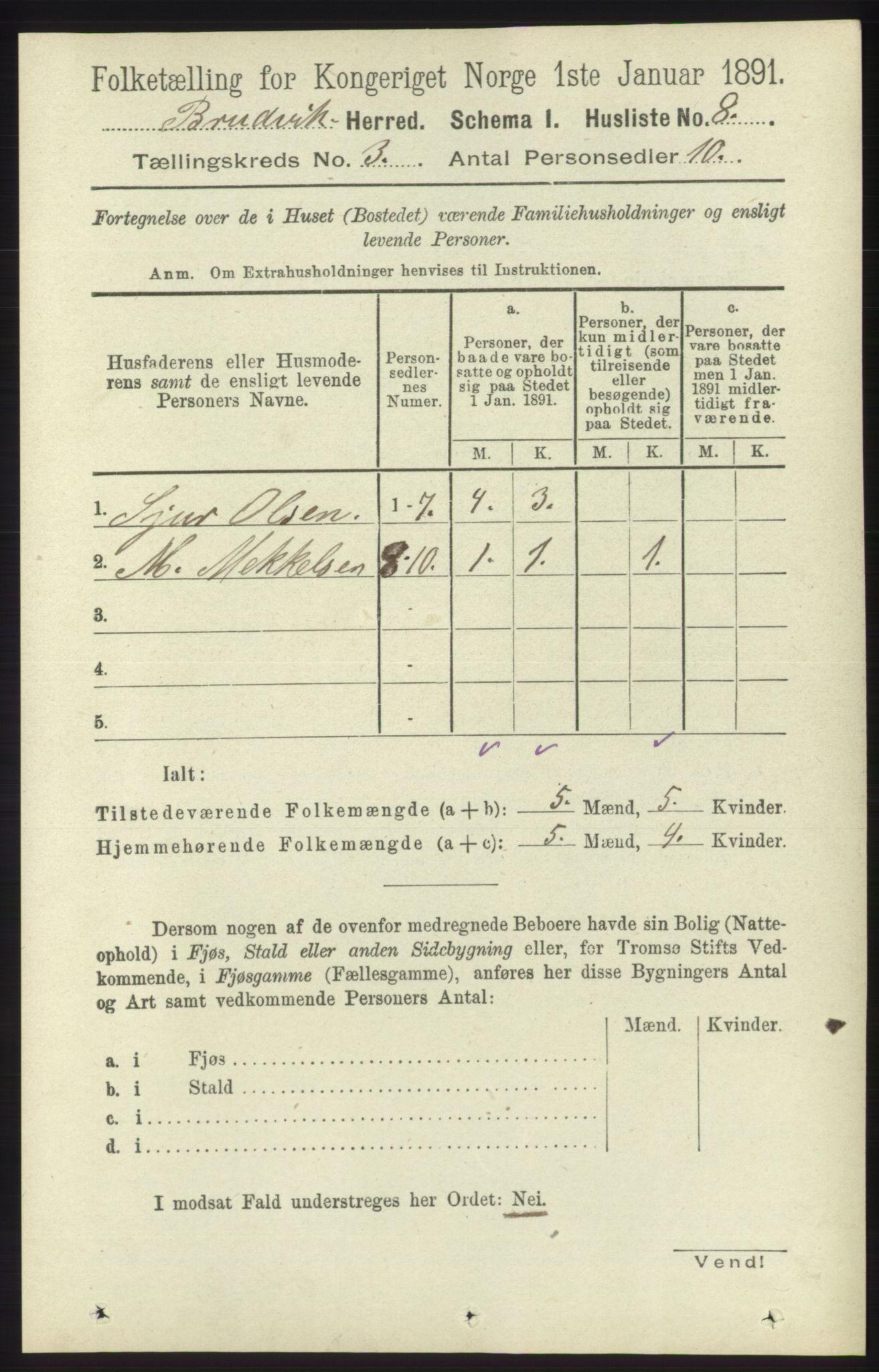 RA, 1891 census for 1251 Bruvik, 1891, p. 803