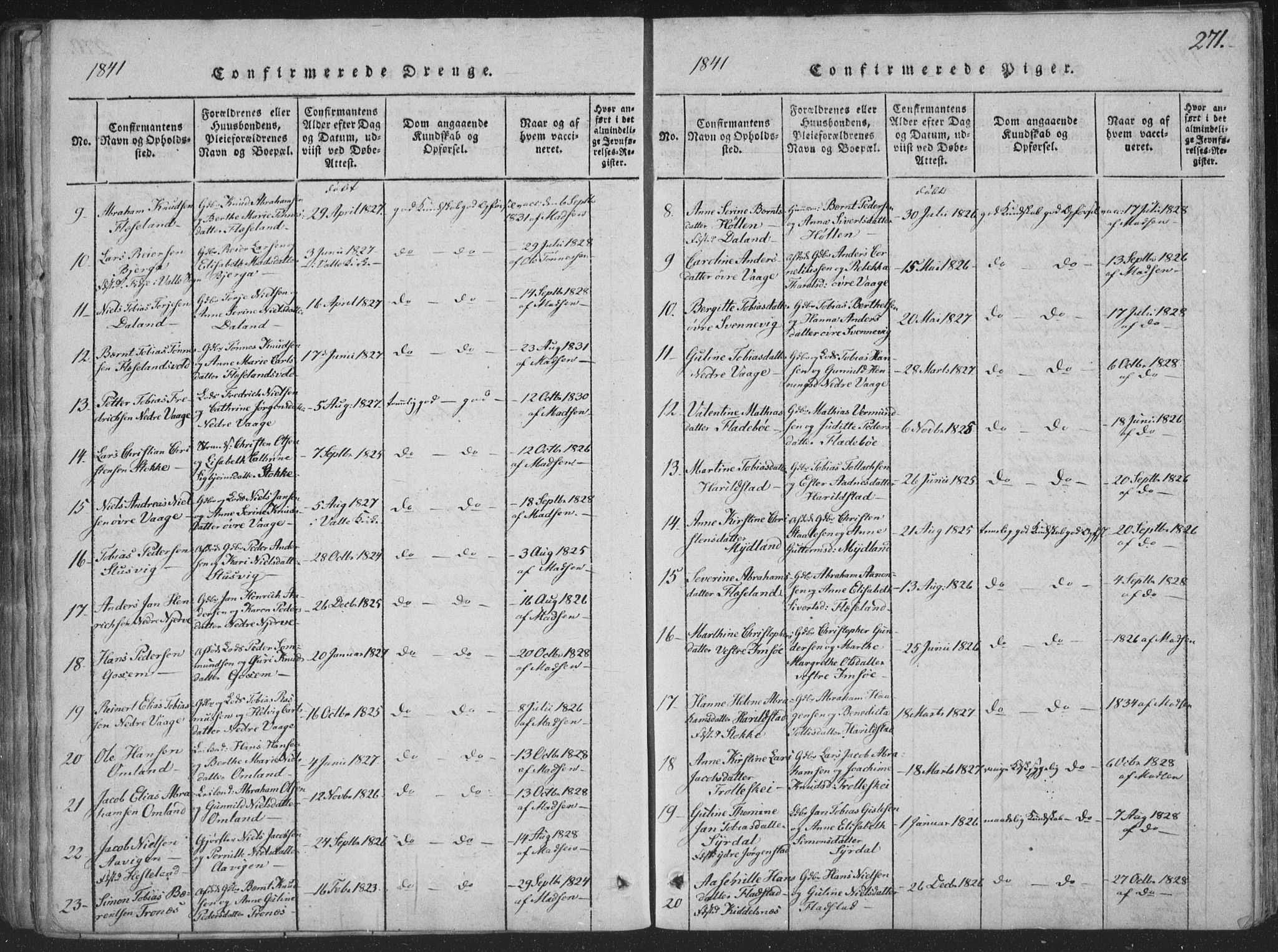 Sør-Audnedal sokneprestkontor, SAK/1111-0039/F/Fa/Faa/L0001: Parish register (official) no. A 1, 1816-1848, p. 271