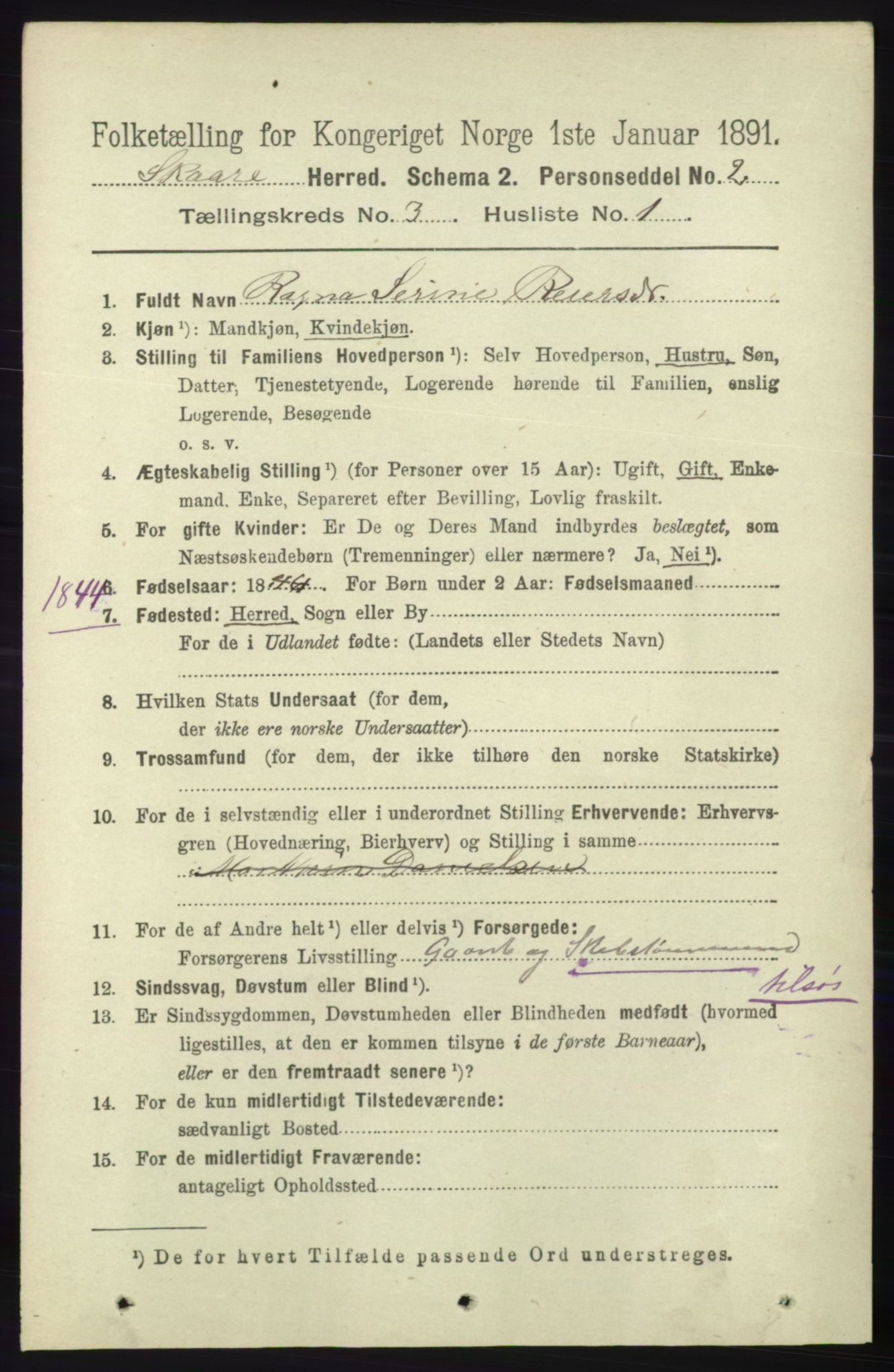 RA, 1891 census for 1153 Skåre, 1891, p. 1116