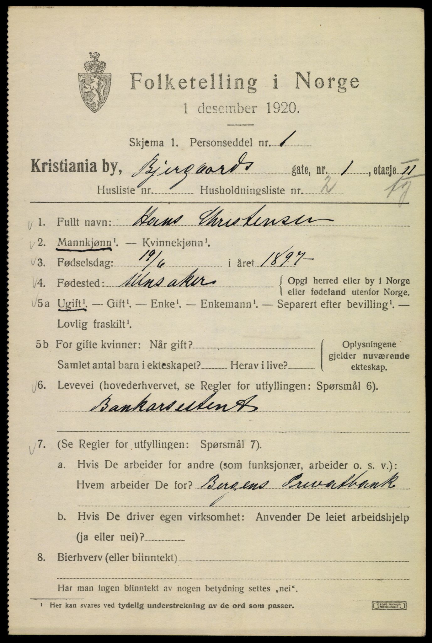 SAO, 1920 census for Kristiania, 1920, p. 158665