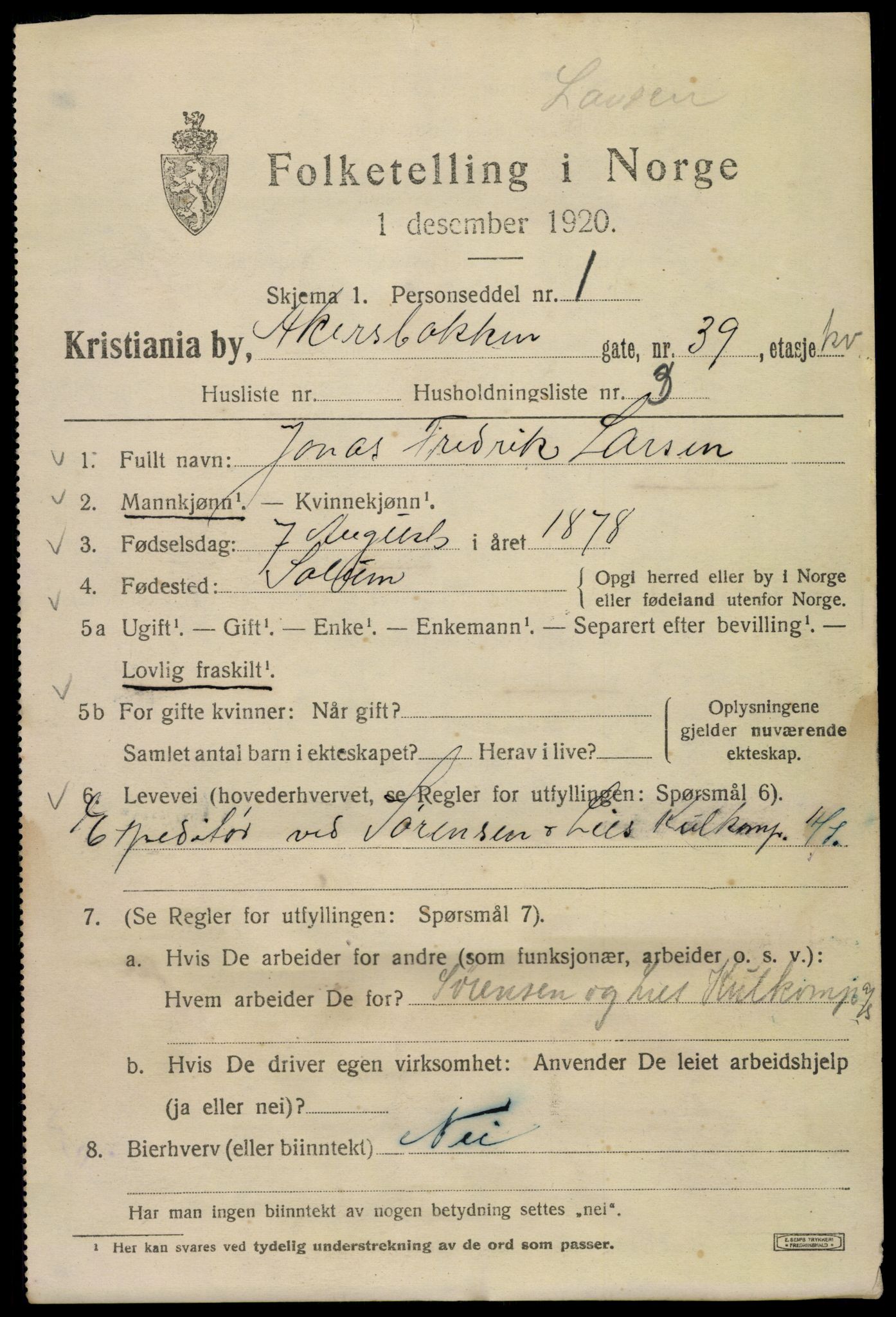 SAO, 1920 census for Kristiania, 1920, p. 138045