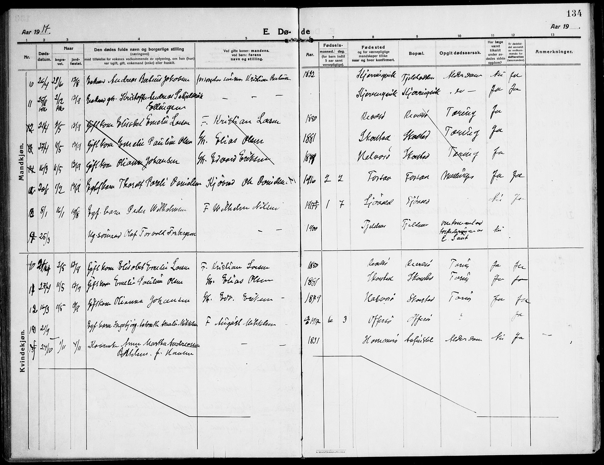 Ministerialprotokoller, klokkerbøker og fødselsregistre - Nordland, AV/SAT-A-1459/872/L1037: Parish register (official) no. 872A12, 1914-1925, p. 134