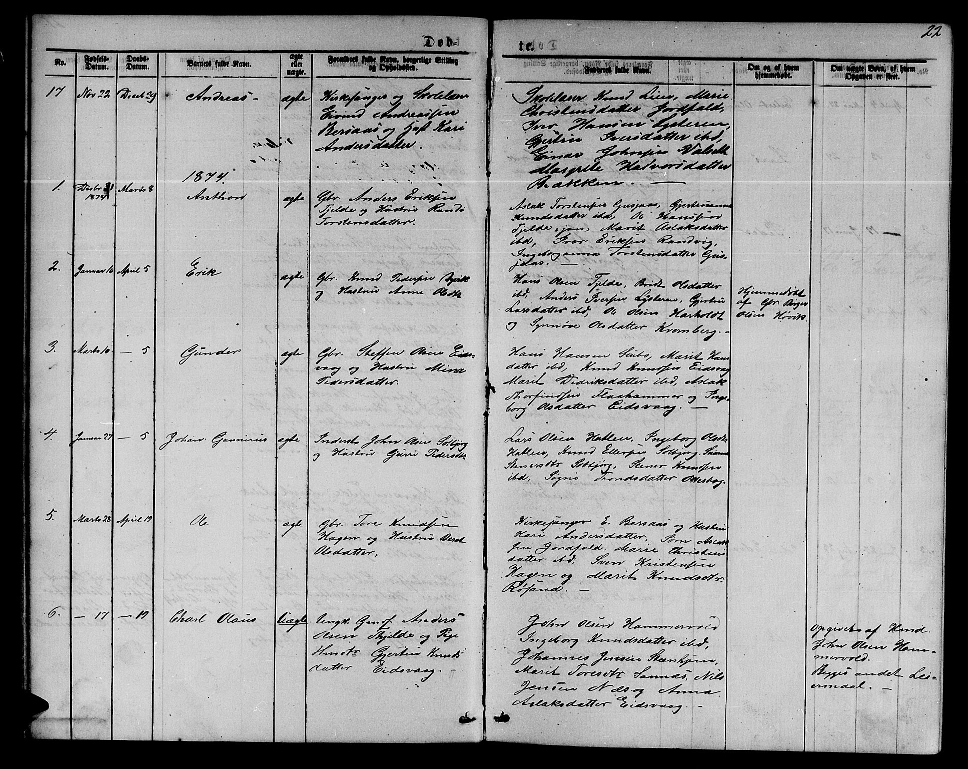 Ministerialprotokoller, klokkerbøker og fødselsregistre - Møre og Romsdal, SAT/A-1454/551/L0630: Parish register (copy) no. 551C02, 1867-1885, p. 22