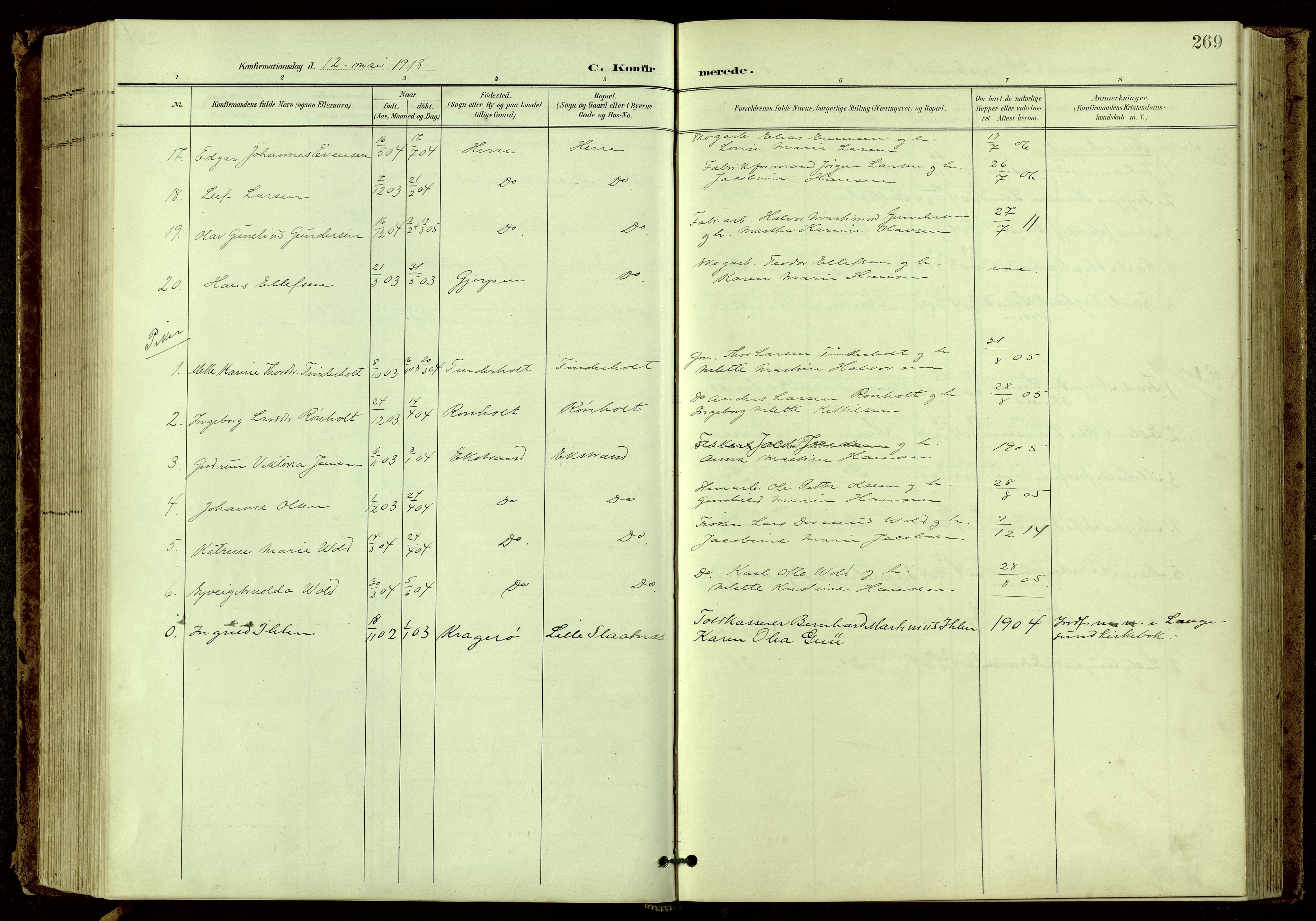 Bamble kirkebøker, SAKO/A-253/G/Ga/L0010: Parish register (copy) no. I 10, 1901-1919, p. 269