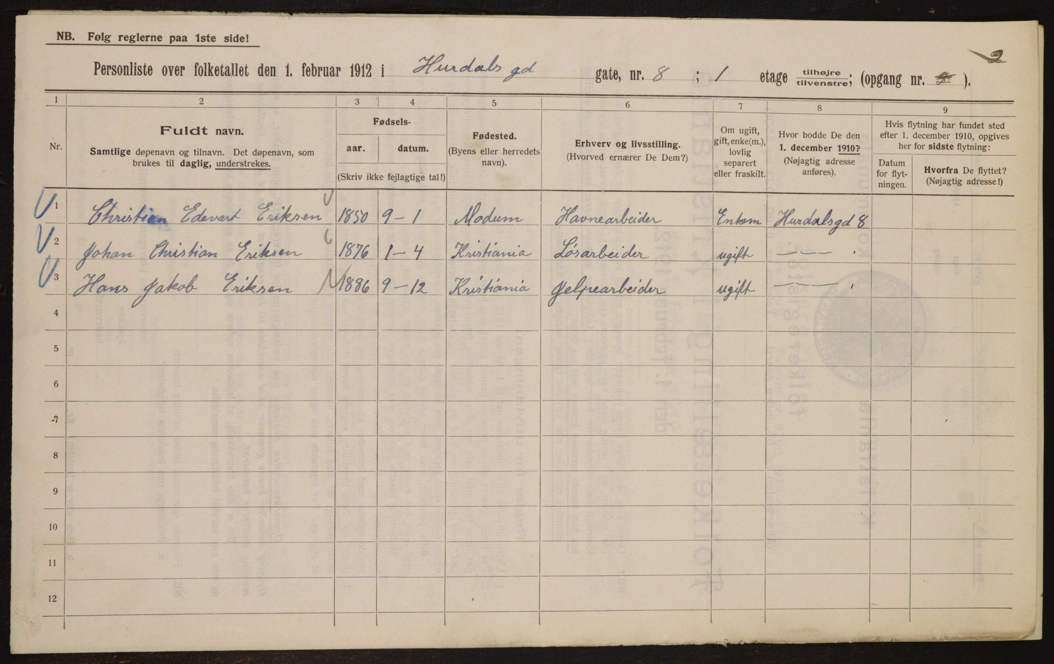 OBA, Municipal Census 1912 for Kristiania, 1912, p. 42692