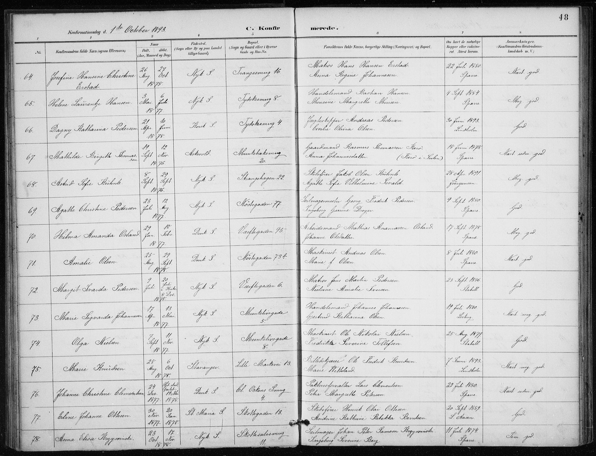 Nykirken Sokneprestembete, AV/SAB-A-77101/H/Haa/L0028: Parish register (official) no. C 7, 1887-1913, p. 48
