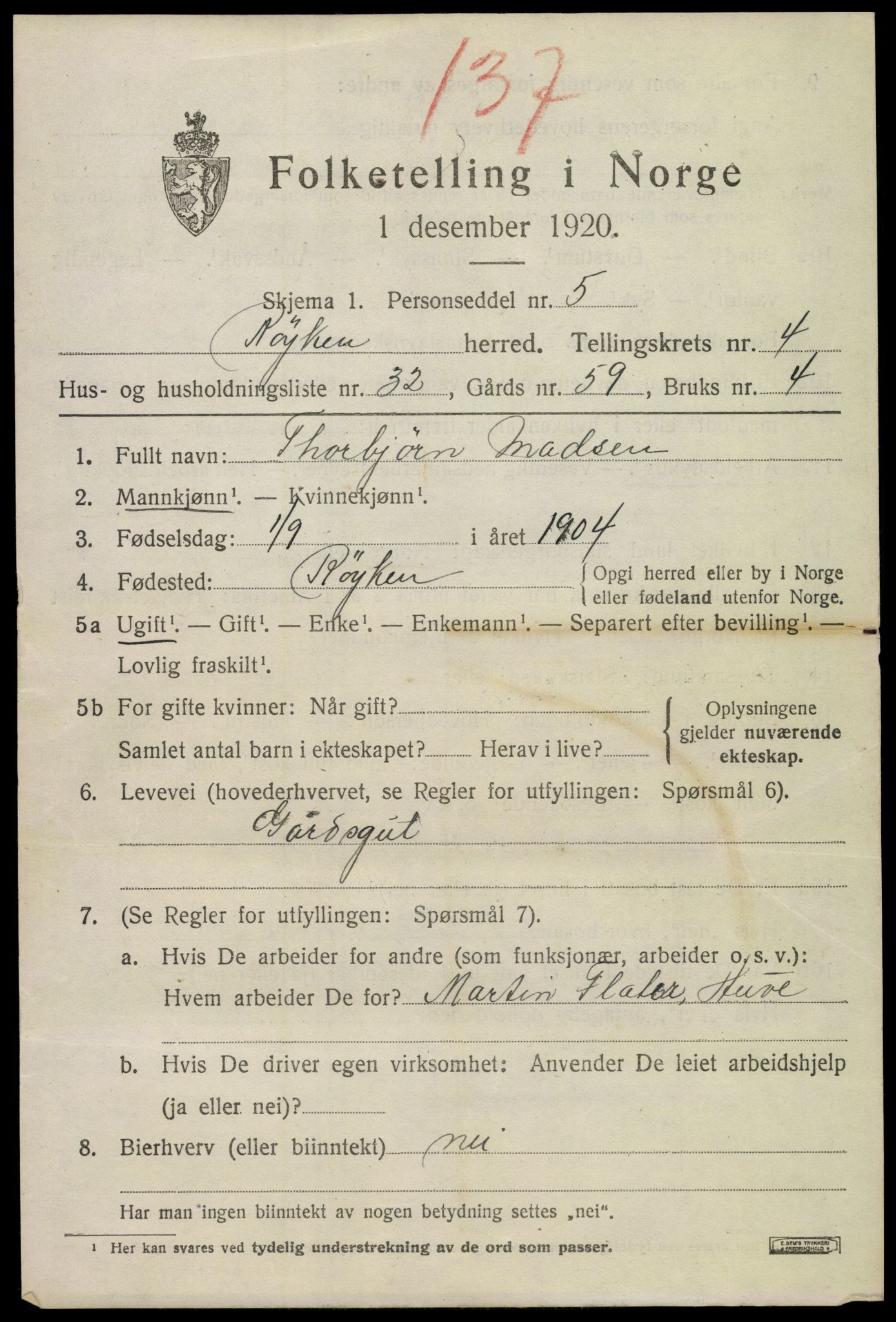 SAKO, 1920 census for Røyken, 1920, p. 5936