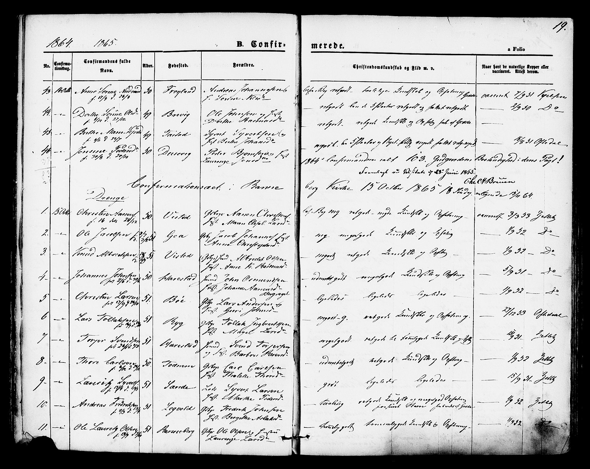 Hetland sokneprestkontor, SAST/A-101826/30/30BA/L0004: Parish register (official) no. A 4, 1862-1881, p. 19
