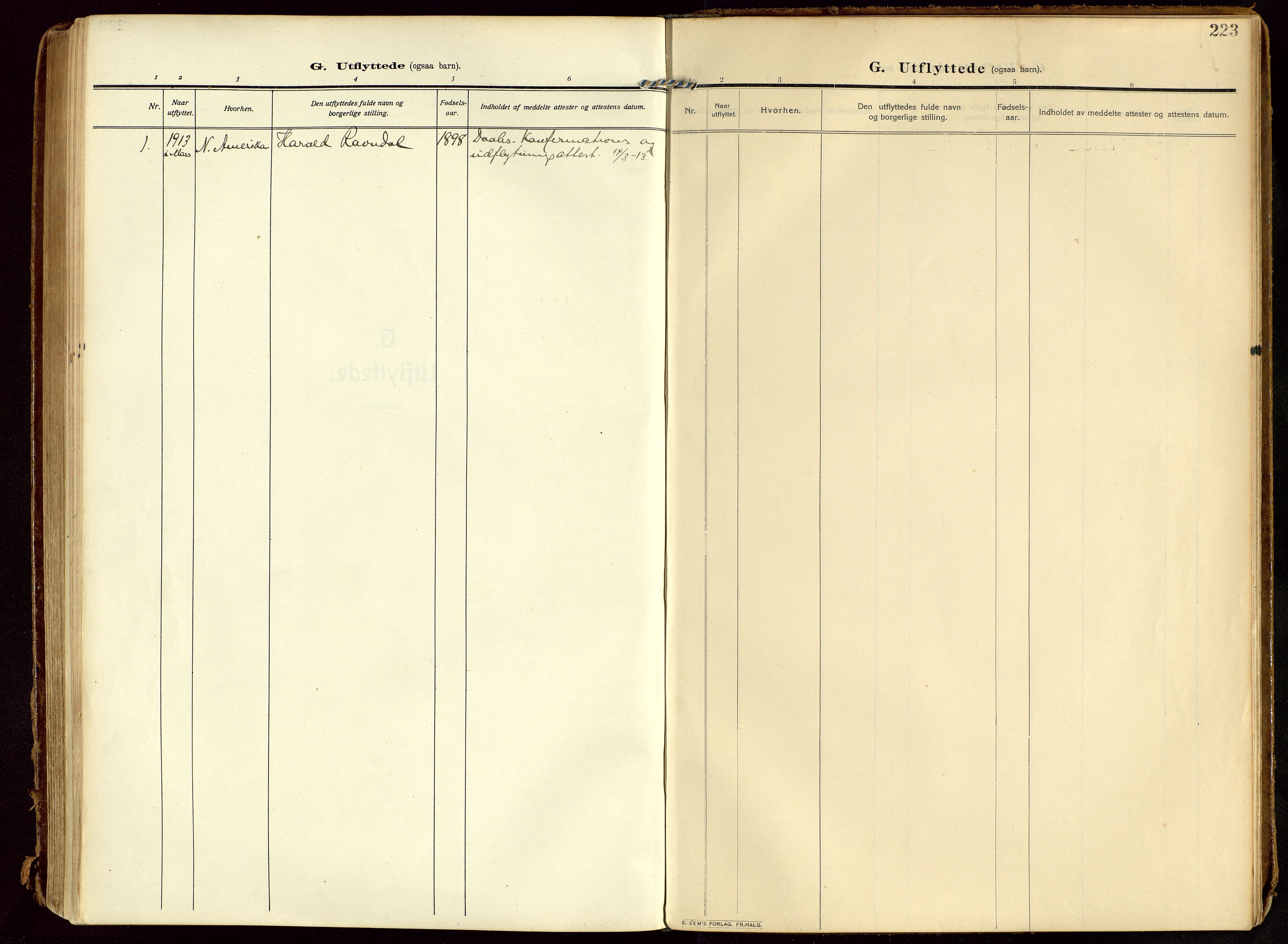 Lye sokneprestkontor, SAST/A-101794/002/B/L0001: Parish register (official) no. A 13, 1910-1925, p. 223