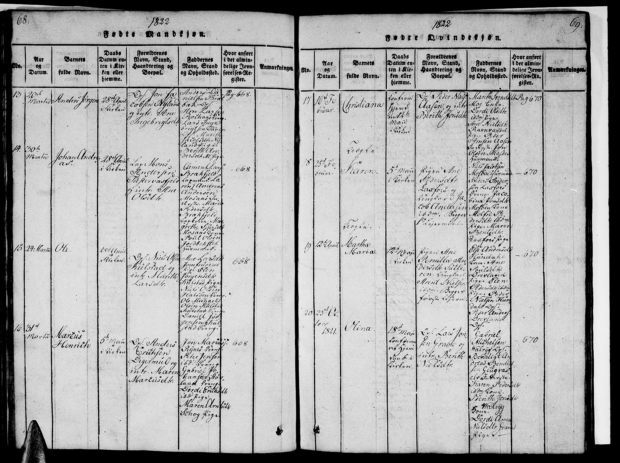 Ministerialprotokoller, klokkerbøker og fødselsregistre - Nordland, AV/SAT-A-1459/820/L0299: Parish register (copy) no. 820C01, 1820-1825, p. 68-69