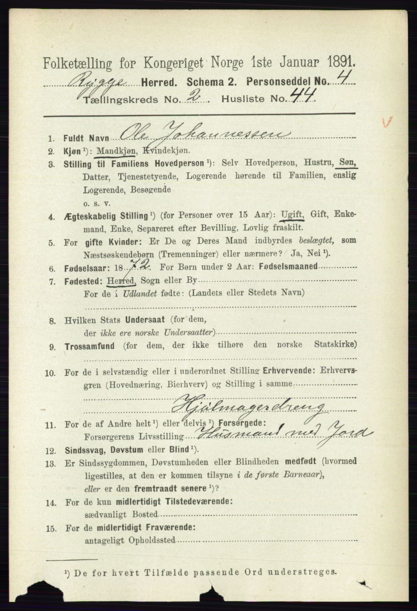 RA, 1891 census for 0136 Rygge, 1891, p. 1289