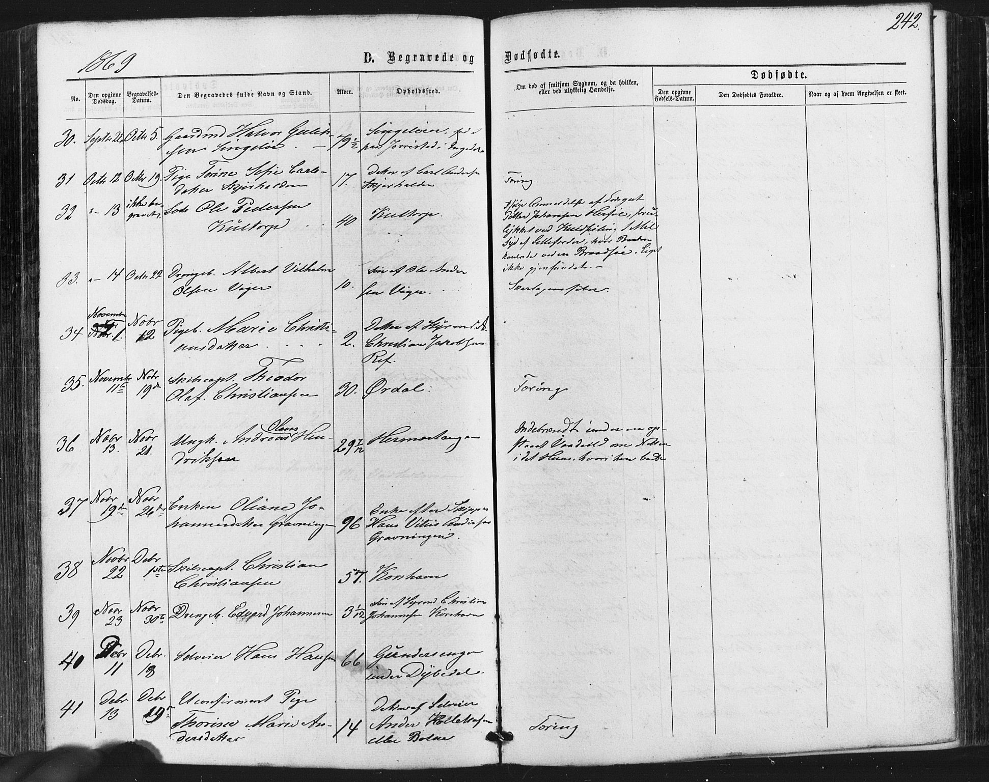 Hvaler prestekontor Kirkebøker, SAO/A-2001/F/Fa/L0007: Parish register (official) no. I 7, 1864-1878, p. 242