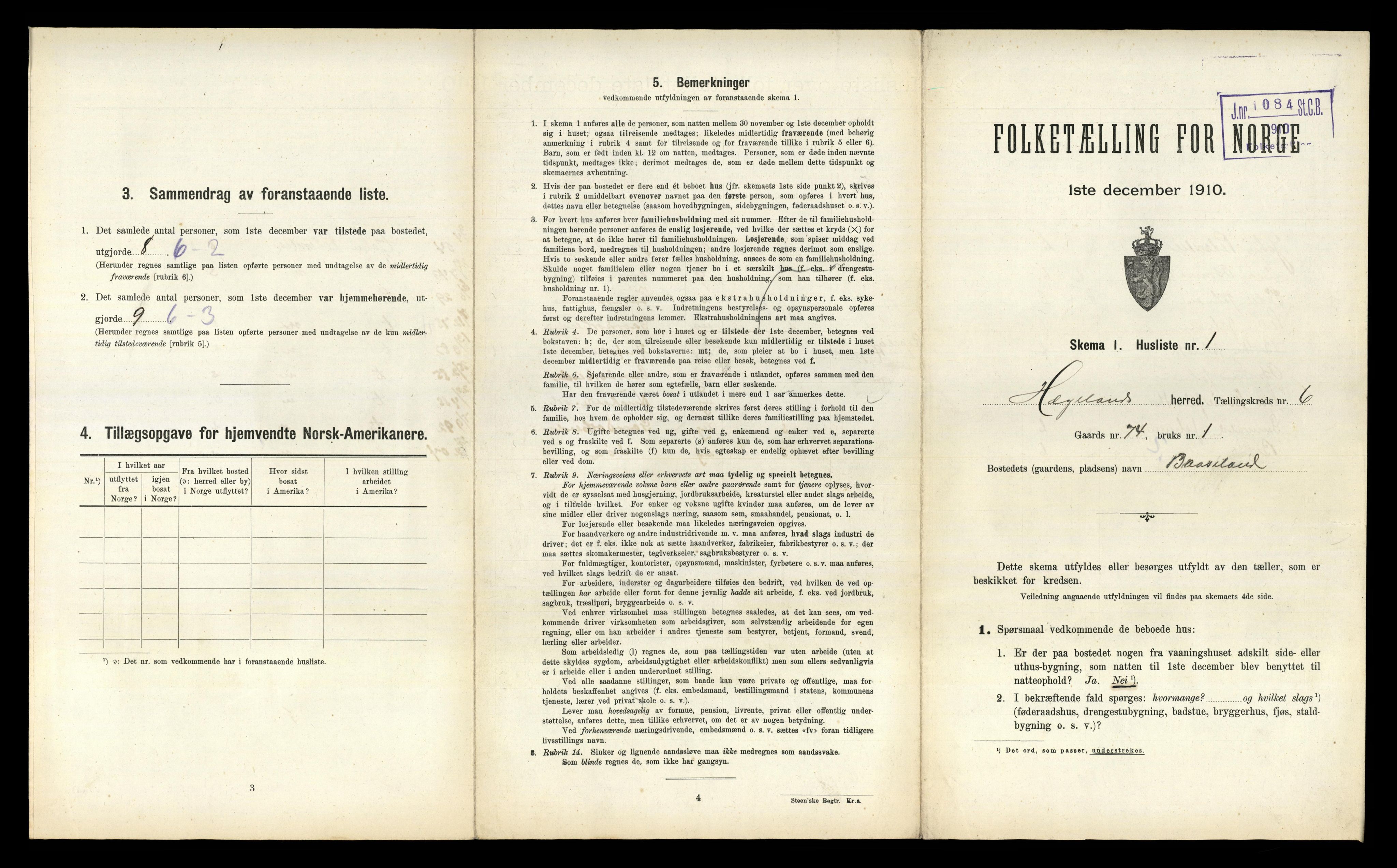 RA, 1910 census for Hægeland, 1910, p. 320