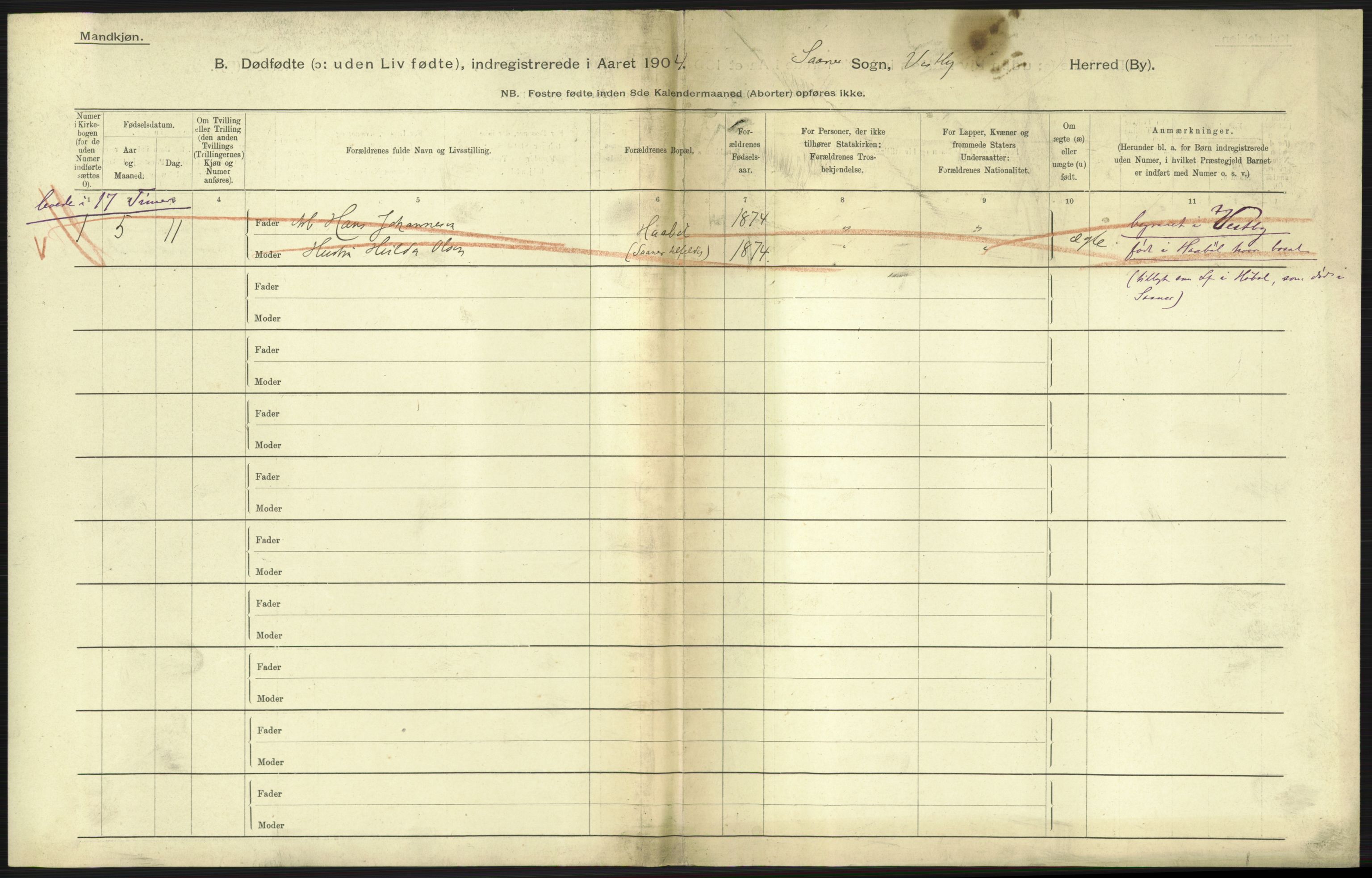 Statistisk sentralbyrå, Sosiodemografiske emner, Befolkning, AV/RA-S-2228/D/Df/Dfa/Dfab/L0025: Smålenenes amt - Stavanger amt: Dødfødte. Bygder., 1904, p. 51