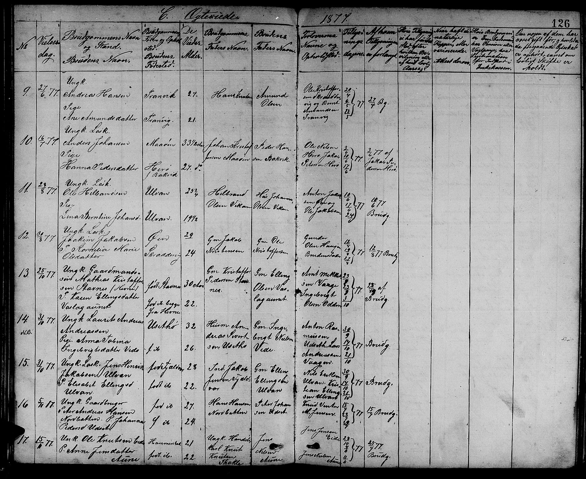 Ministerialprotokoller, klokkerbøker og fødselsregistre - Sør-Trøndelag, SAT/A-1456/637/L0561: Parish register (copy) no. 637C02, 1873-1882, p. 126