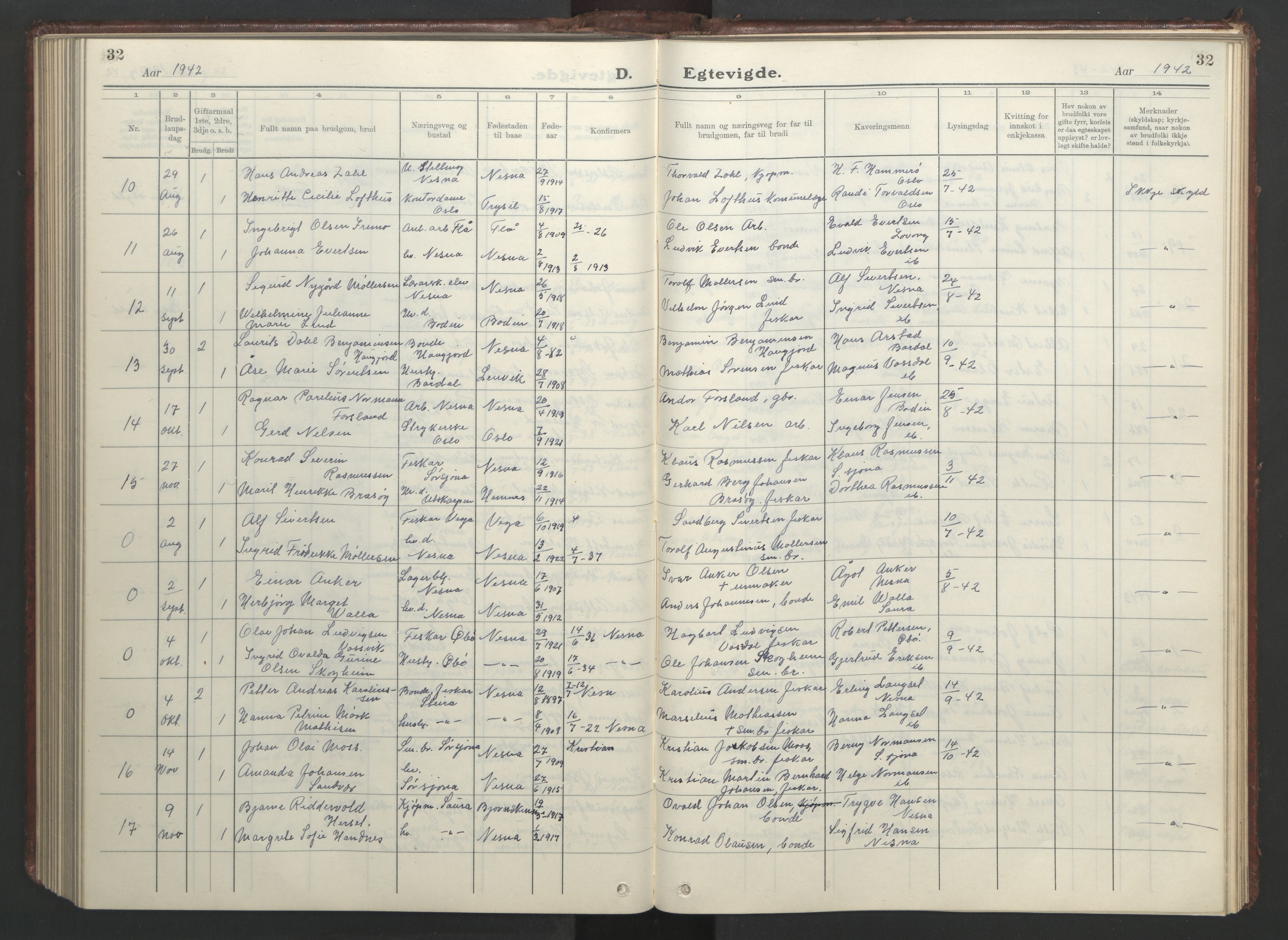 Ministerialprotokoller, klokkerbøker og fødselsregistre - Nordland, AV/SAT-A-1459/838/L0561: Parish register (copy) no. 838C08, 1923-1953, p. 32