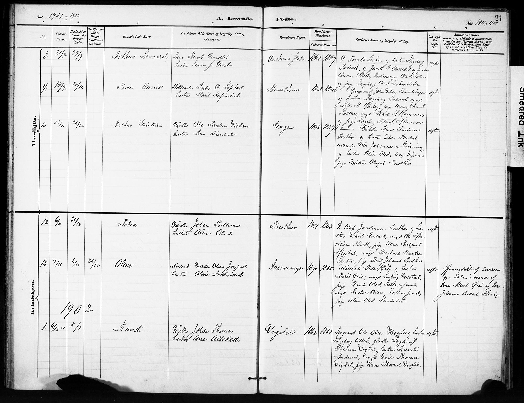 Ministerialprotokoller, klokkerbøker og fødselsregistre - Sør-Trøndelag, AV/SAT-A-1456/666/L0787: Parish register (official) no. 666A05, 1895-1908, p. 21