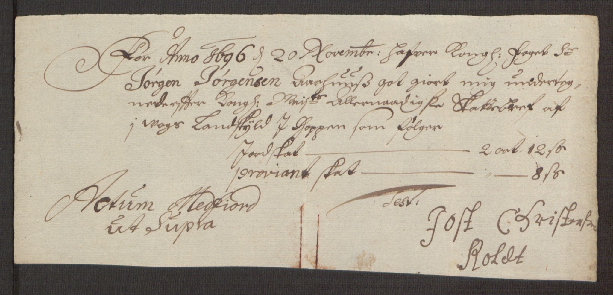 Rentekammeret inntil 1814, Reviderte regnskaper, Fogderegnskap, RA/EA-4092/R68/L4753: Fogderegnskap Senja og Troms, 1694-1696, p. 274