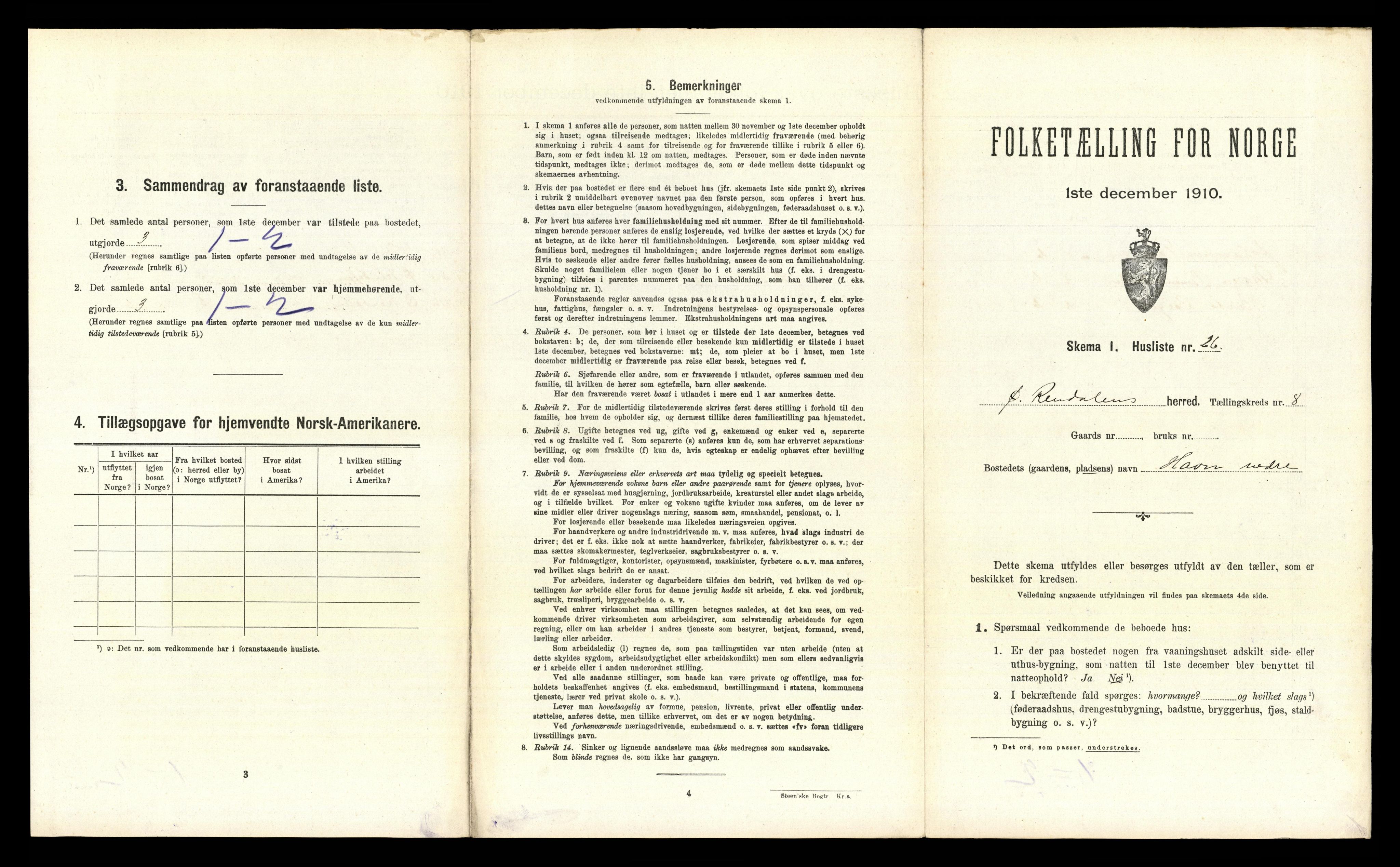 RA, 1910 census for Øvre Rendal, 1910, p. 588